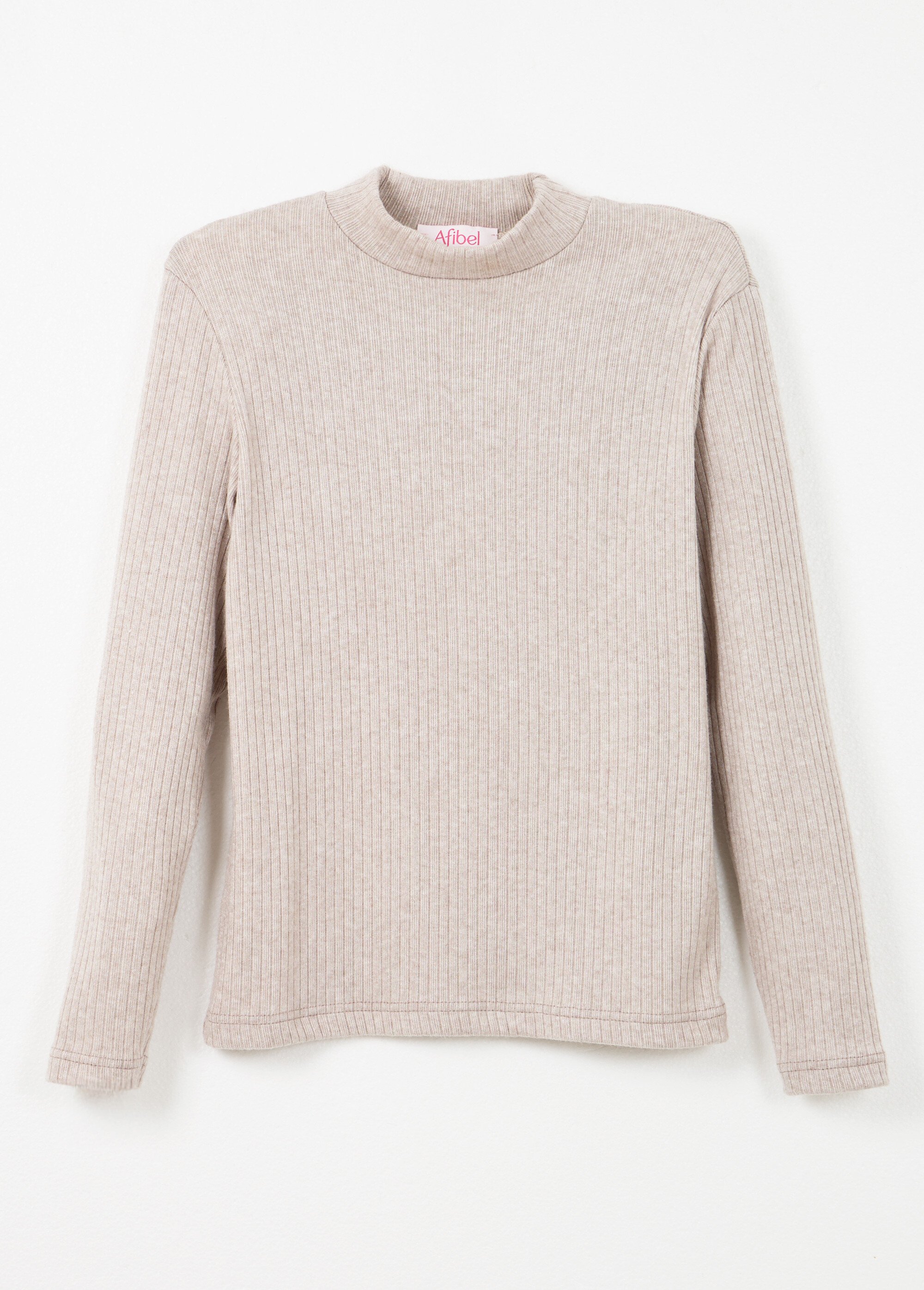 T-shirt col montant maille côtelée manches longues Femme Beige COLOMA AP1