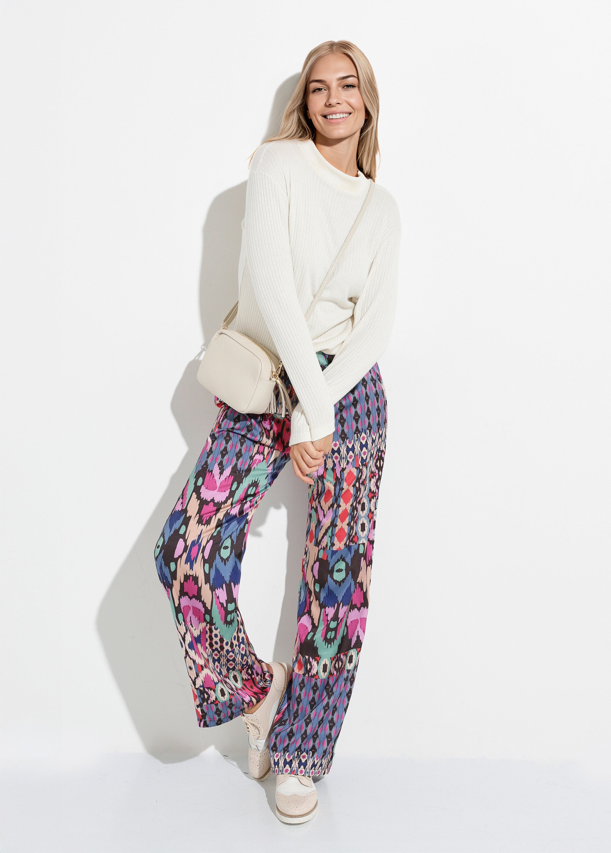 T-shirt col montant maille côtelée manches longues