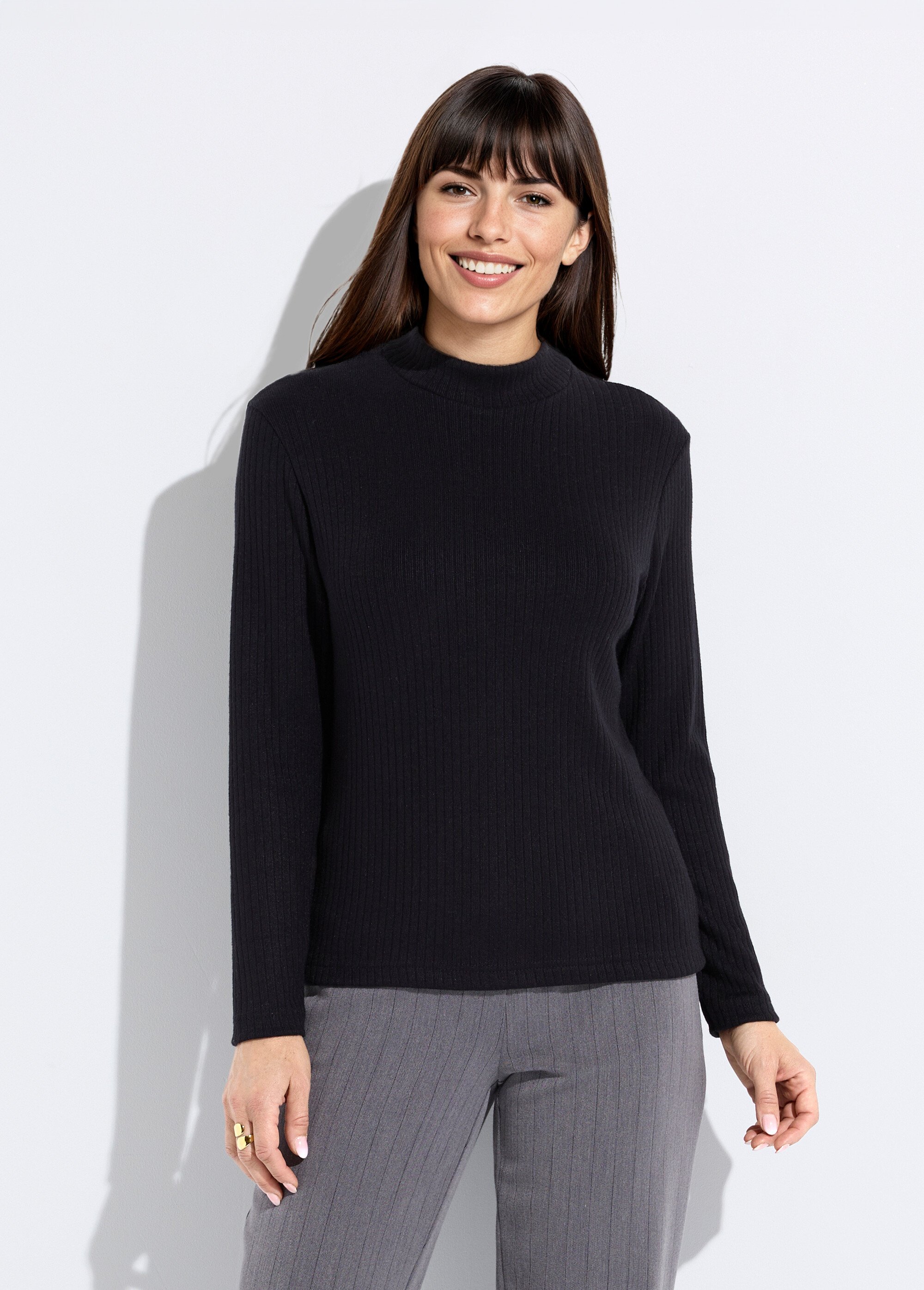 T-shirt col montant maille côtelée manches longues Femme Noir COLOMA FA1