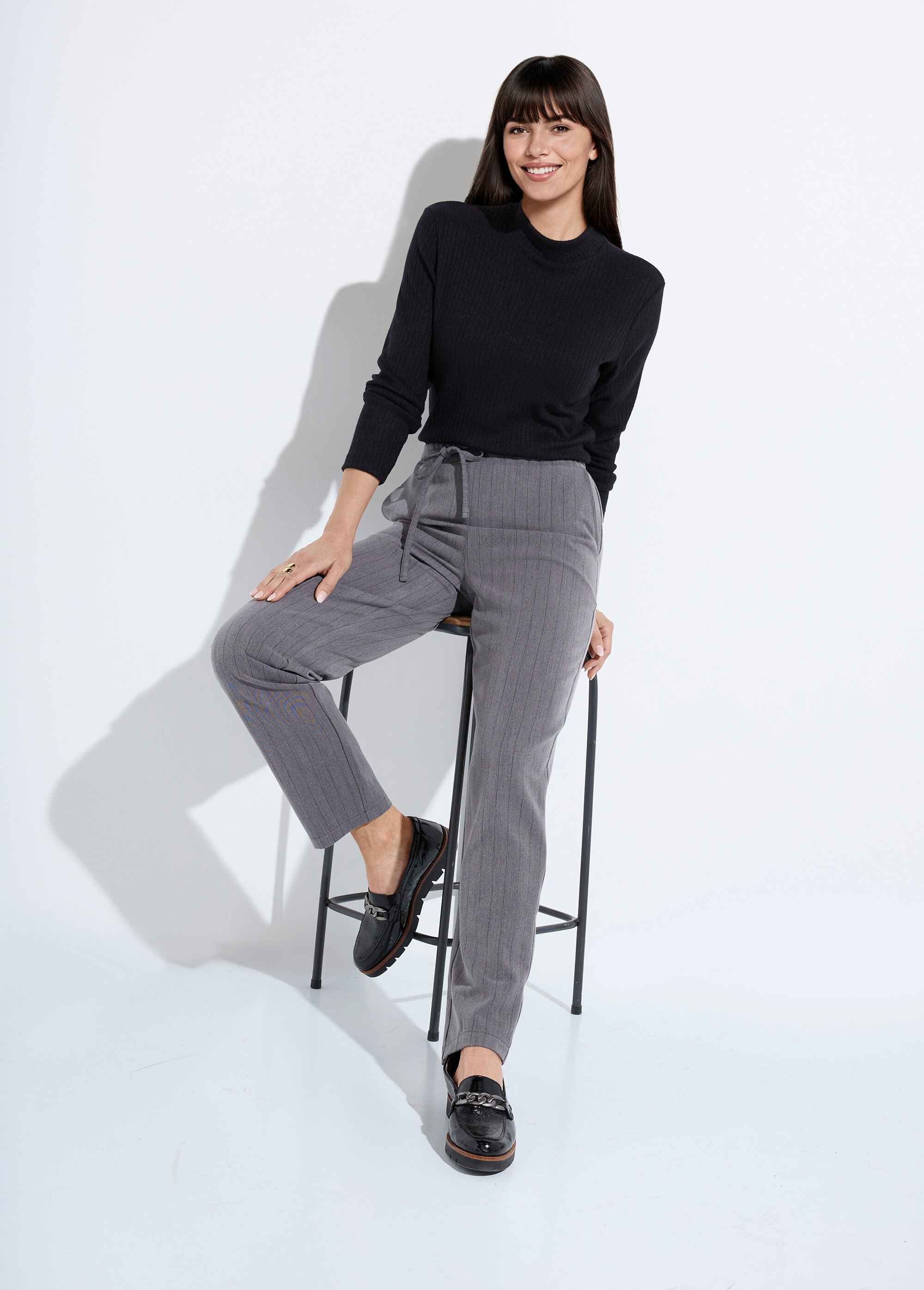 T-shirt col montant maille côtelée manches longues