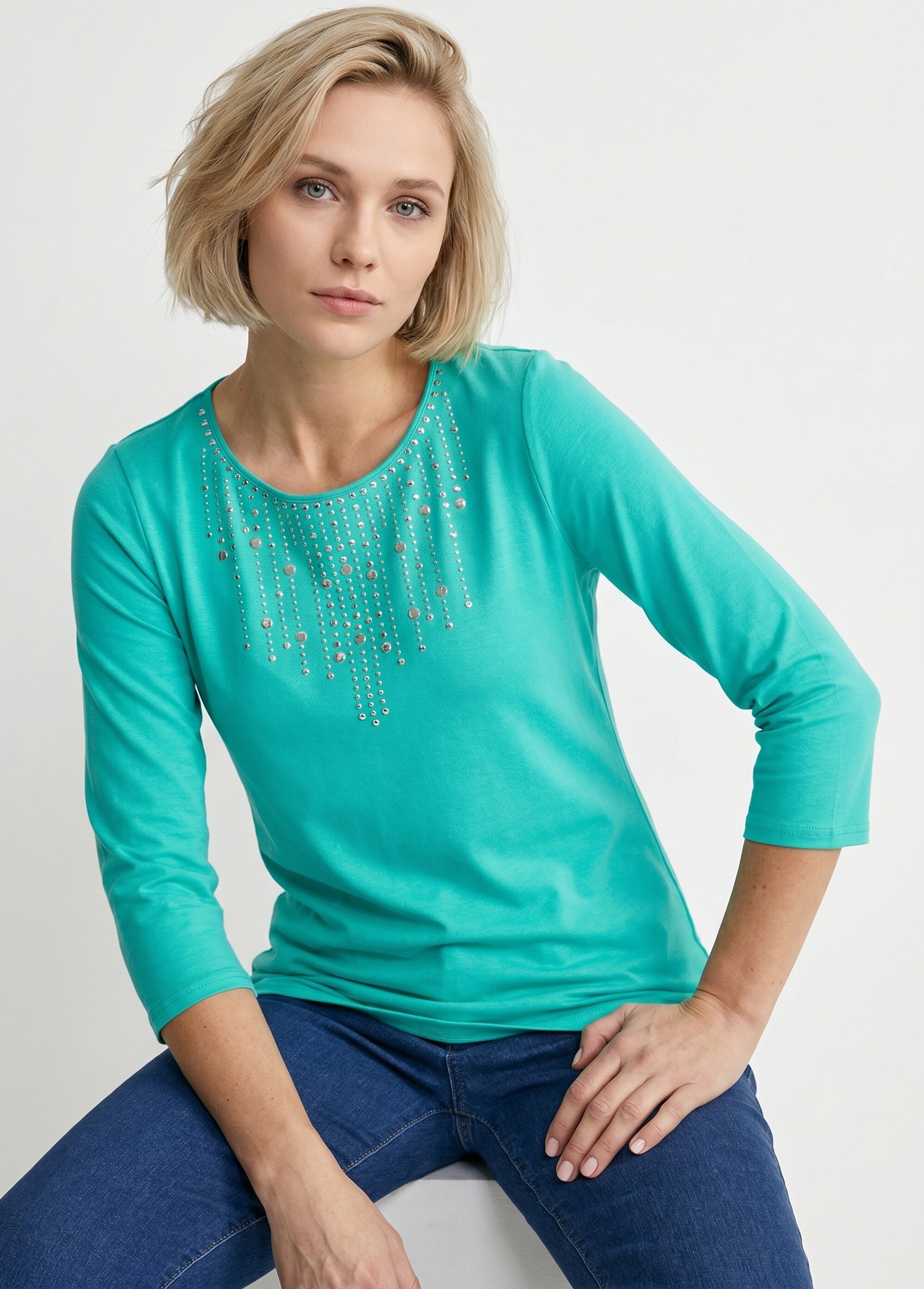 T-shirt manches 3/4 clouté fantaisie