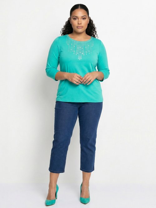 T-shirt manches 3/4 clouté fantaisie Femme Grande Taille Vert CHAPLIN SI1