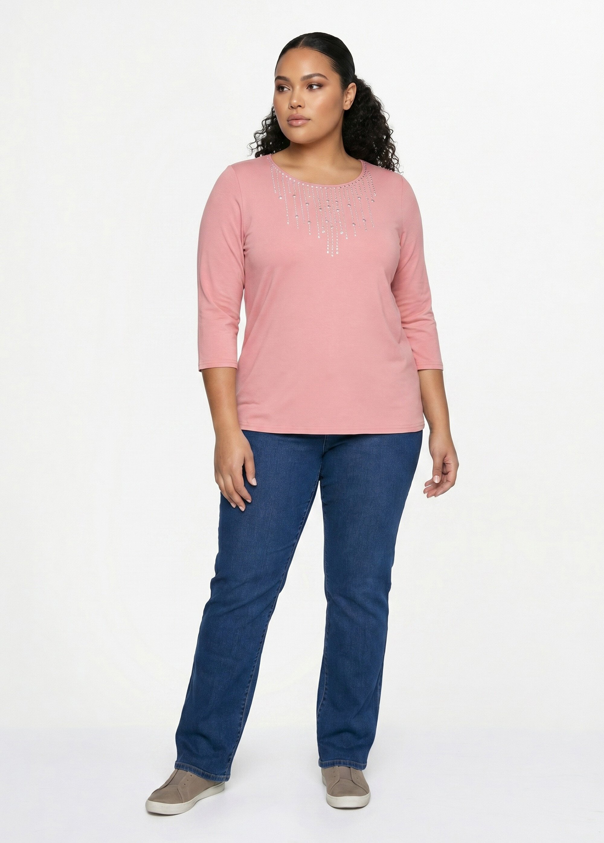 T-shirt manches 3/4 clouté fantaisie Femme Grande Taille Rose CHAPLIN SI1