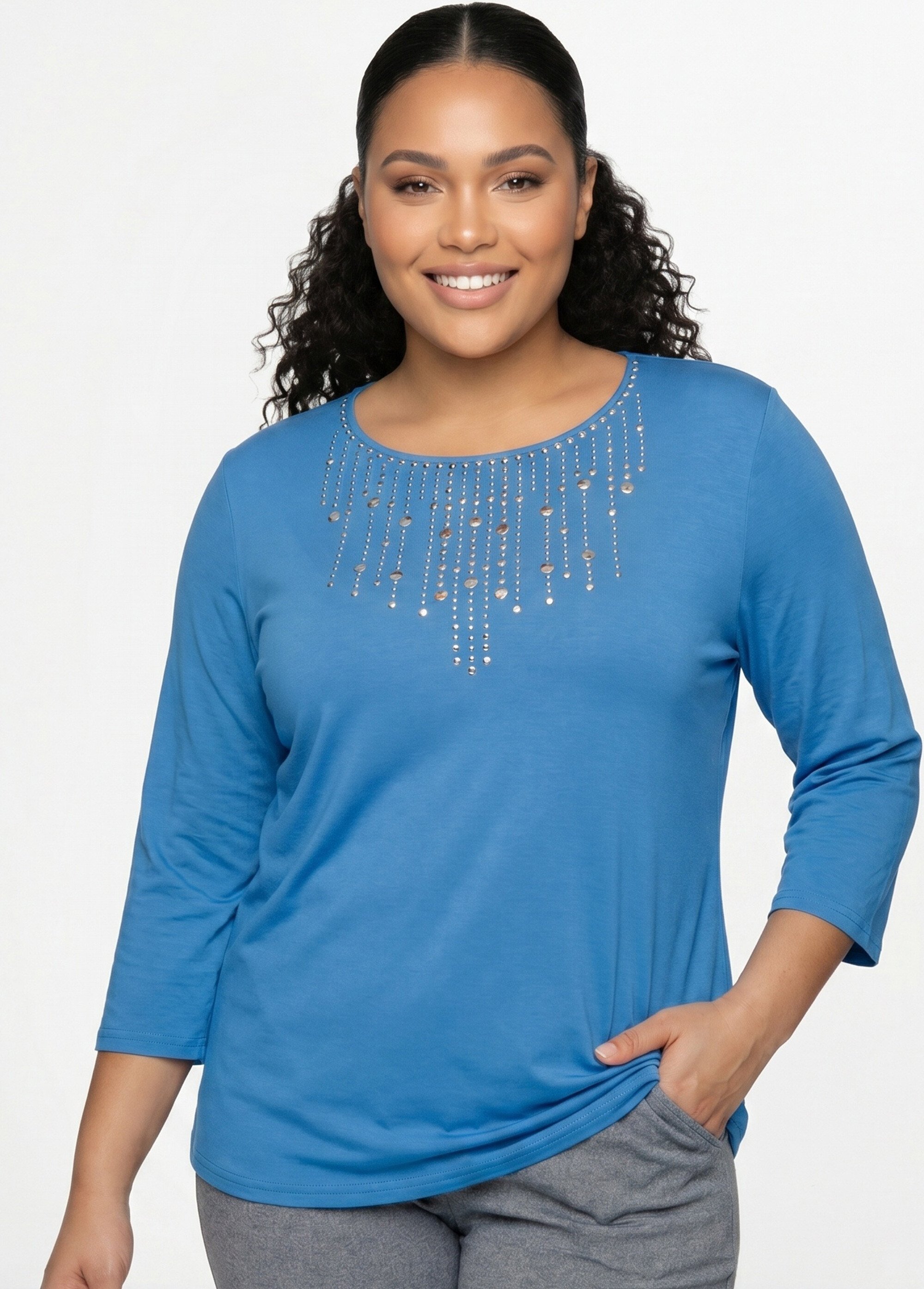 T-shirt manches 3/4 clouté fantaisie Femme Grande Taille Bleu CHAPLIN MV1