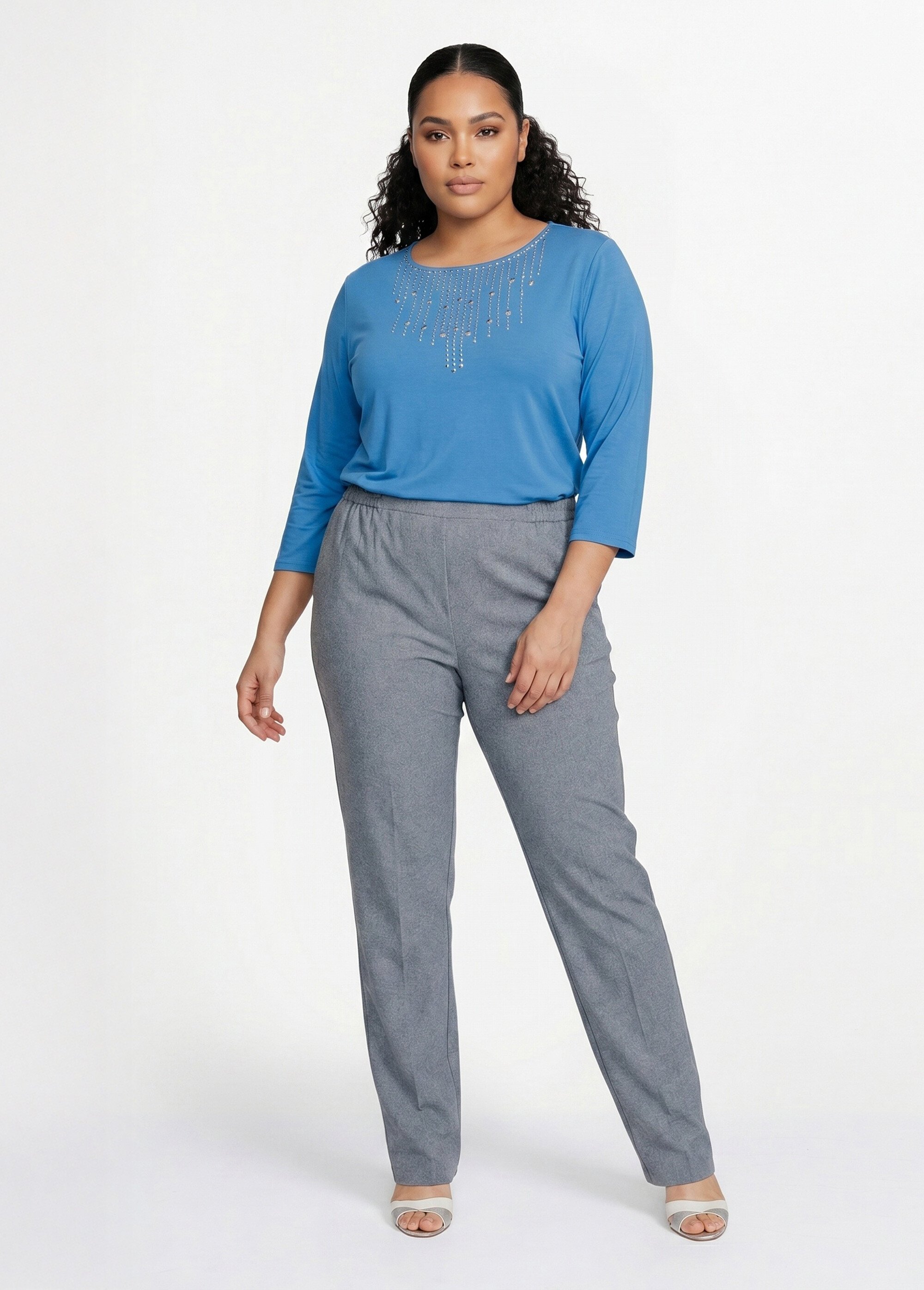 T-shirt manches 3/4 clouté fantaisie Femme Grande Taille Bleu CHAPLIN SI1