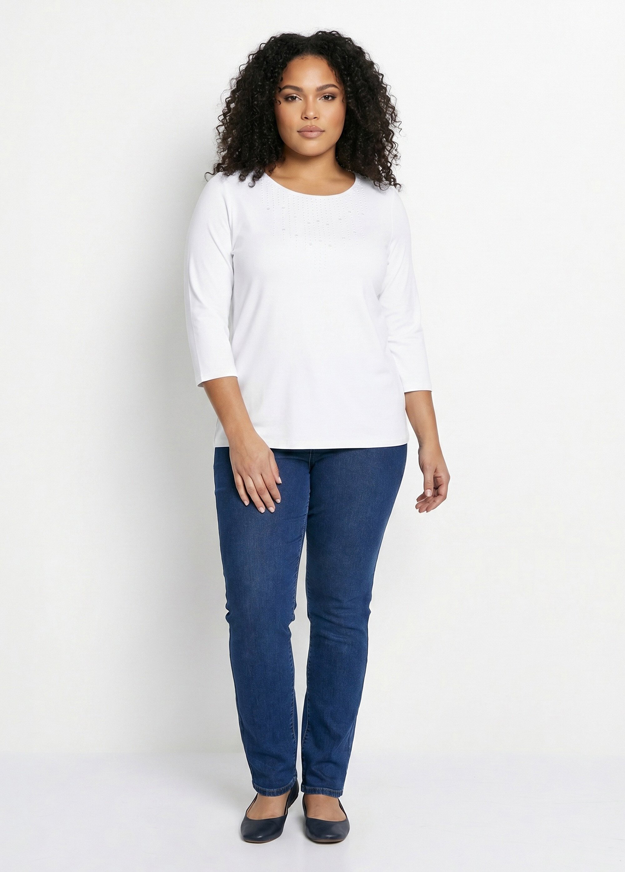 T-shirt manches 3/4 clouté fantaisie Femme Grande Taille Blanc CHAPLIN SI1