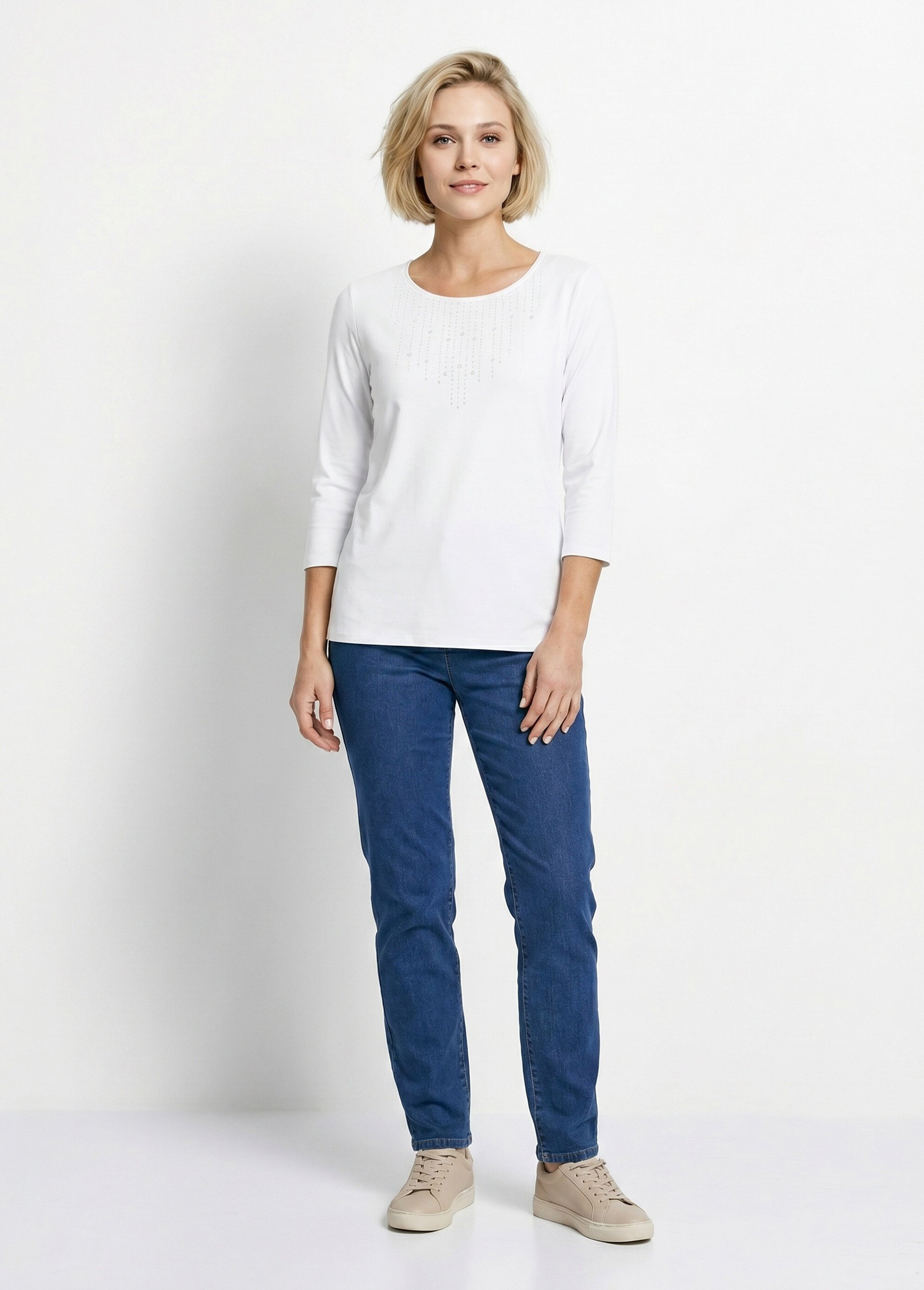 T-shirt manches 3/4 clouté fantaisie Femme Blanc CHAPLIN SI1