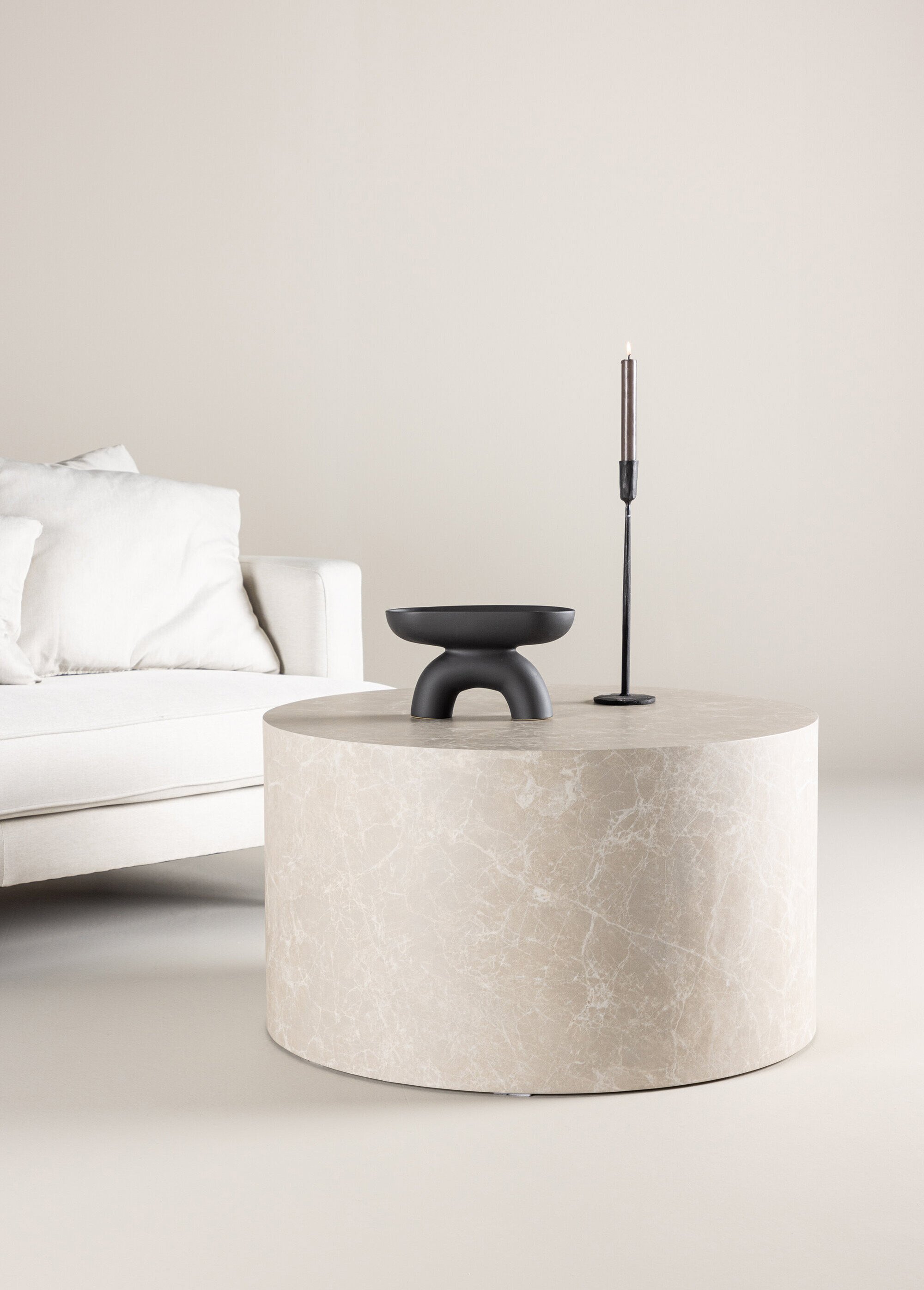 Table ronde design effet pierre BEIGE VEN-61196-102 SI1