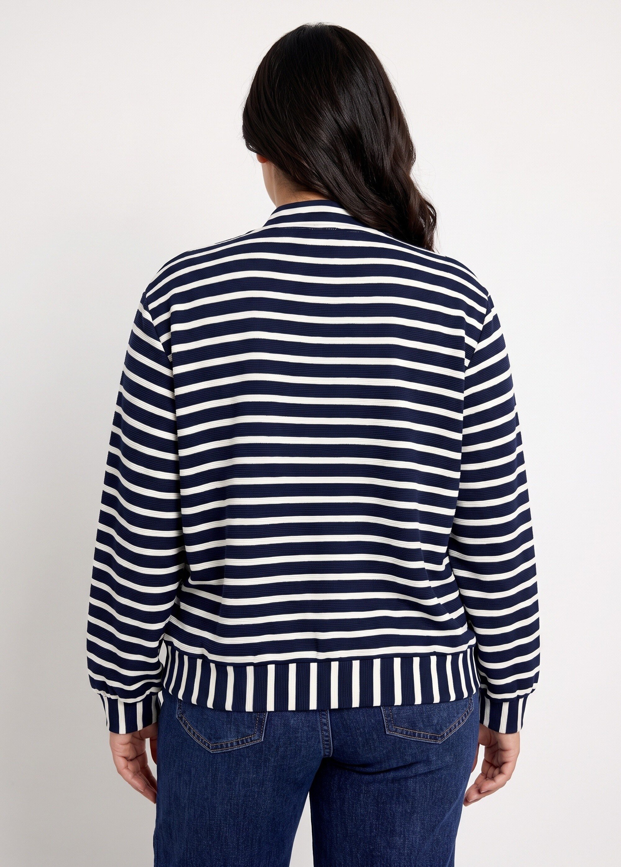 Veste esprit teddy en maille rayée Femme Grande Taille Bleu MA-M239-1636 DO1