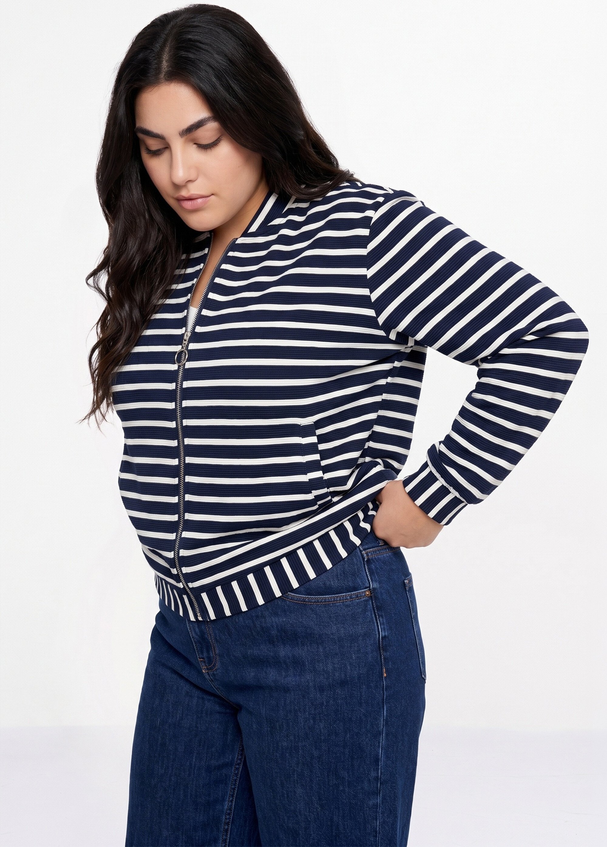 Veste esprit teddy en maille rayée