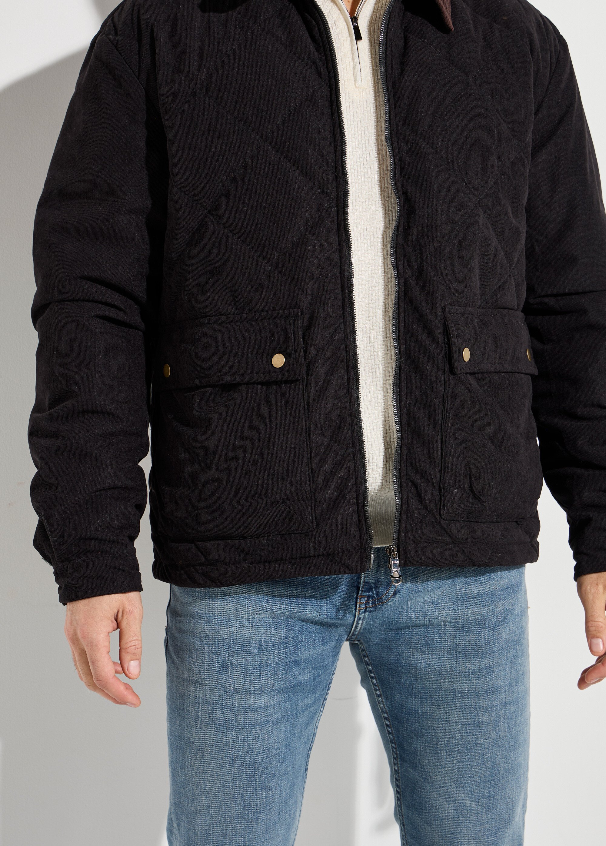 Veste matelassée en velours fine cotes Homme Noir LYS652320 DE1