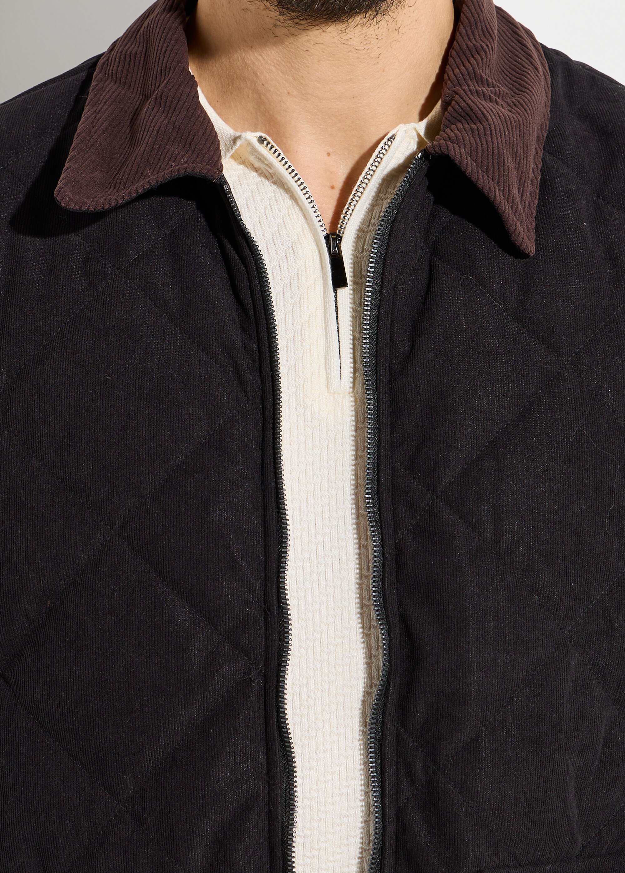 Veste matelassée en velours fine cotes Homme Noir LYS652320 DE2