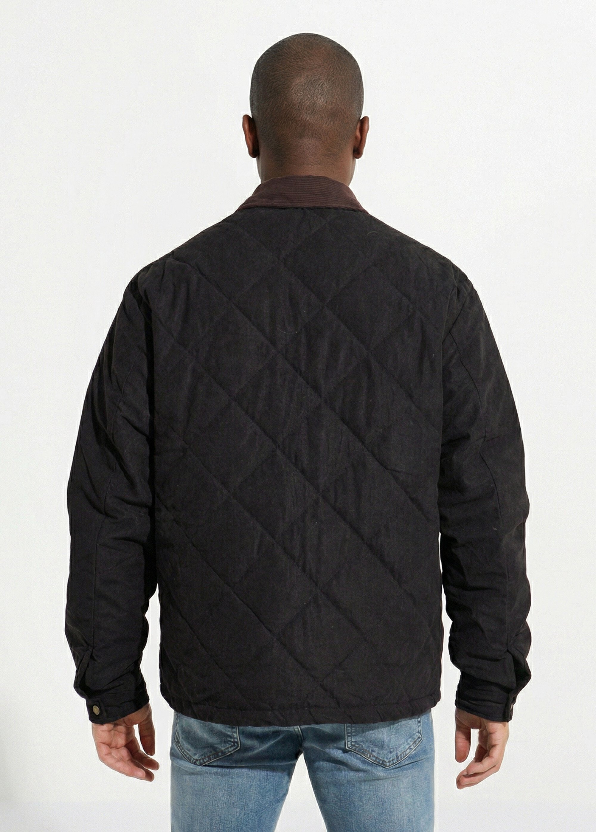 Veste matelassée en velours fine cotes Homme Noir LYS652320 DO1