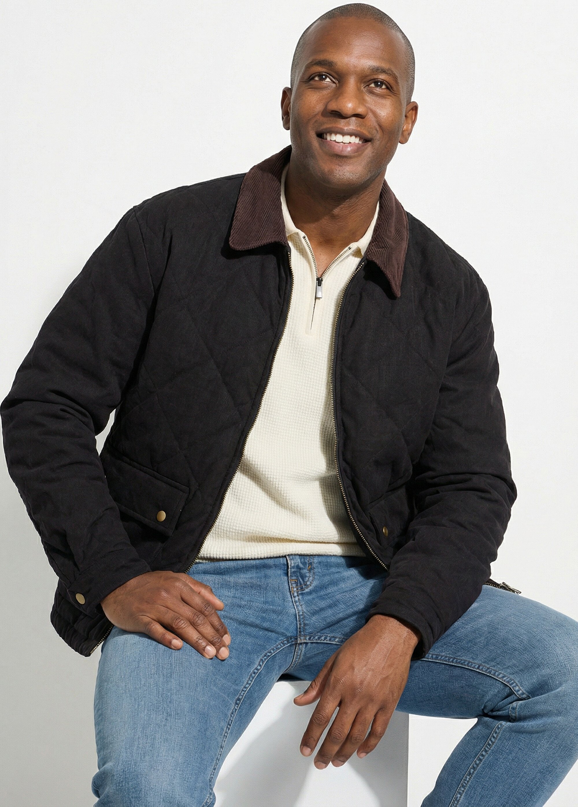 Veste matelassée en velours fine cotes Homme Noir LYS652320 MV1