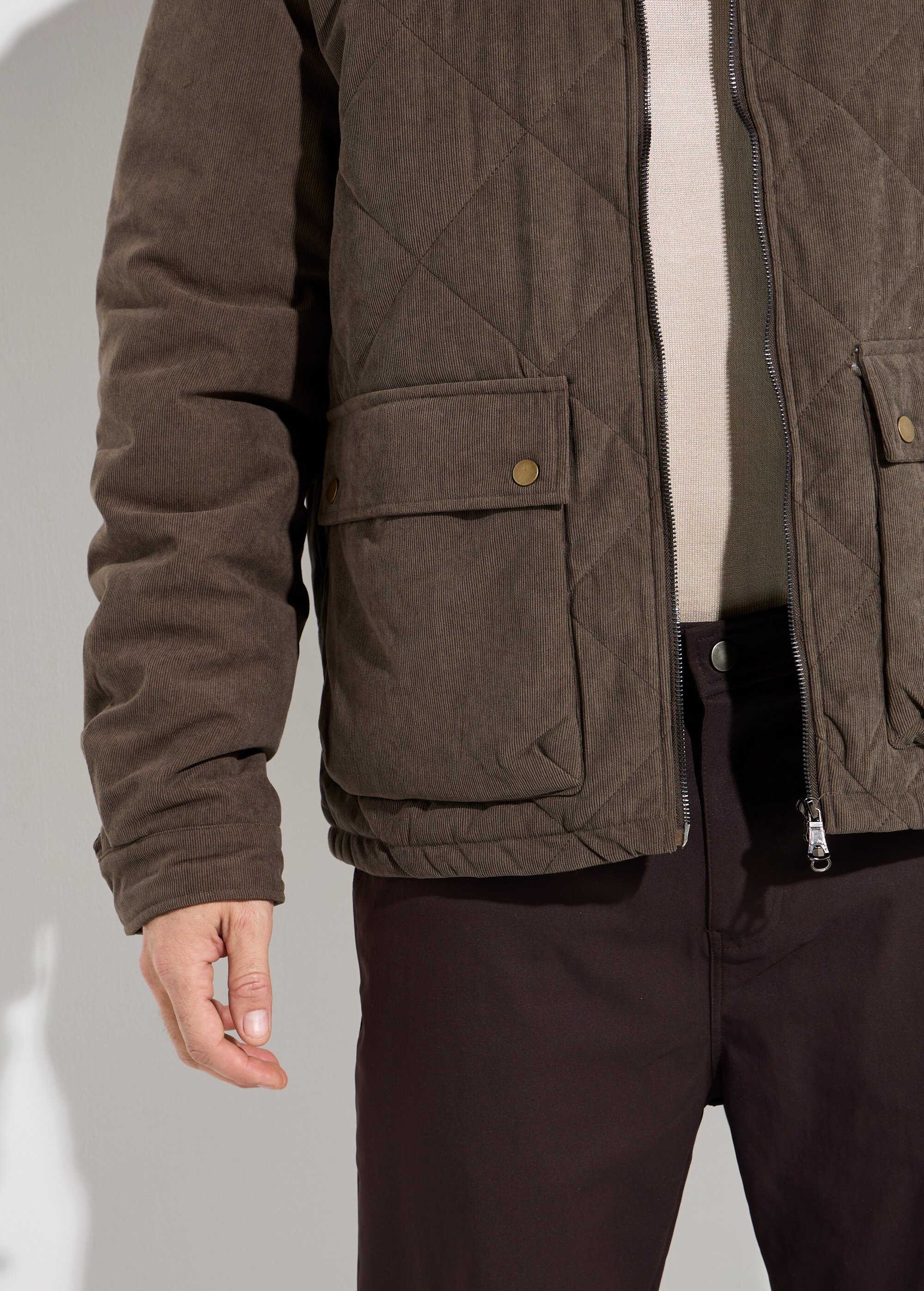 Veste matelassée en velours fine cotes Homme Vert LYS652320 DE1