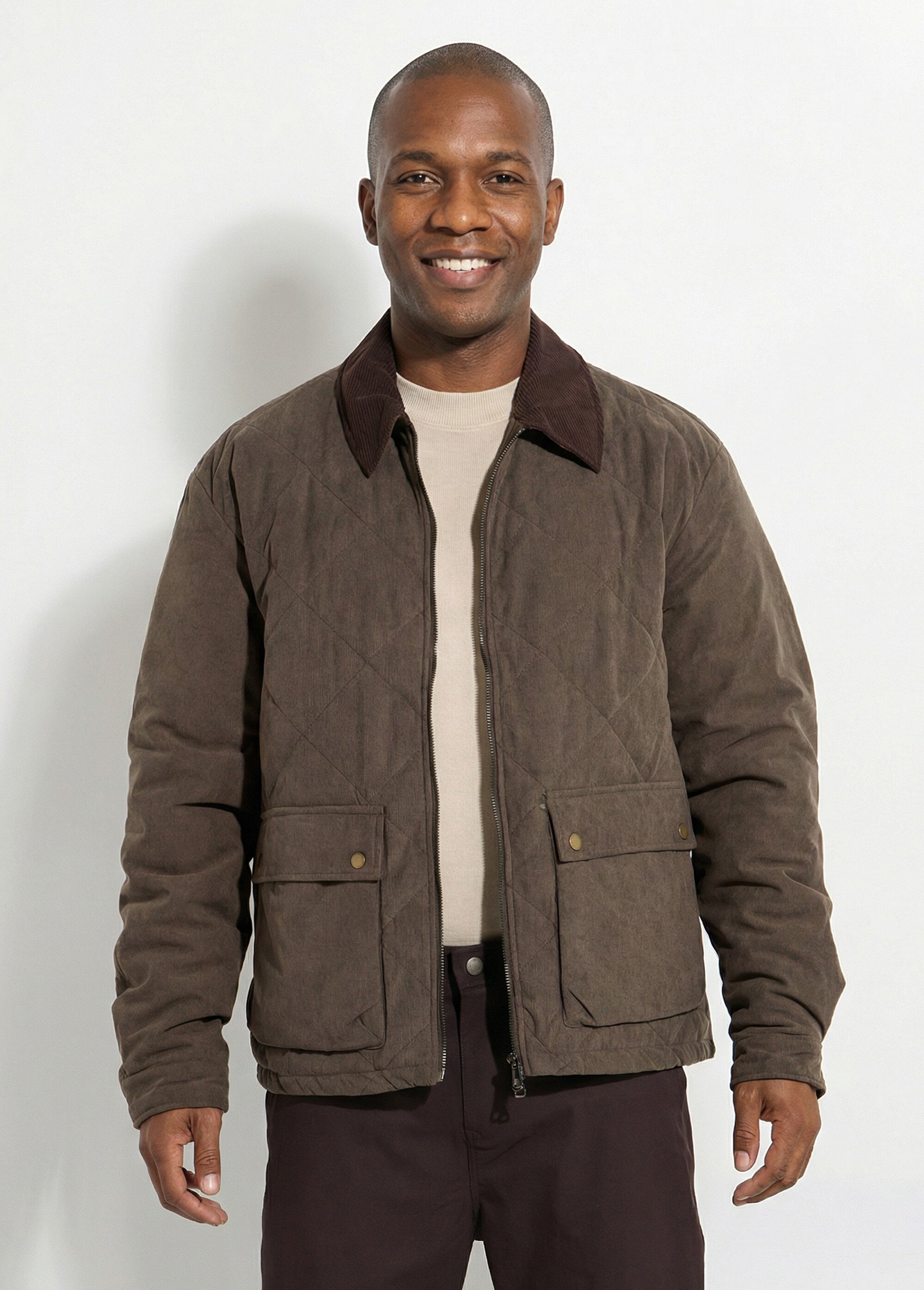 Veste matelassée en velours fine cotes Homme Vert LYS652320 FA1