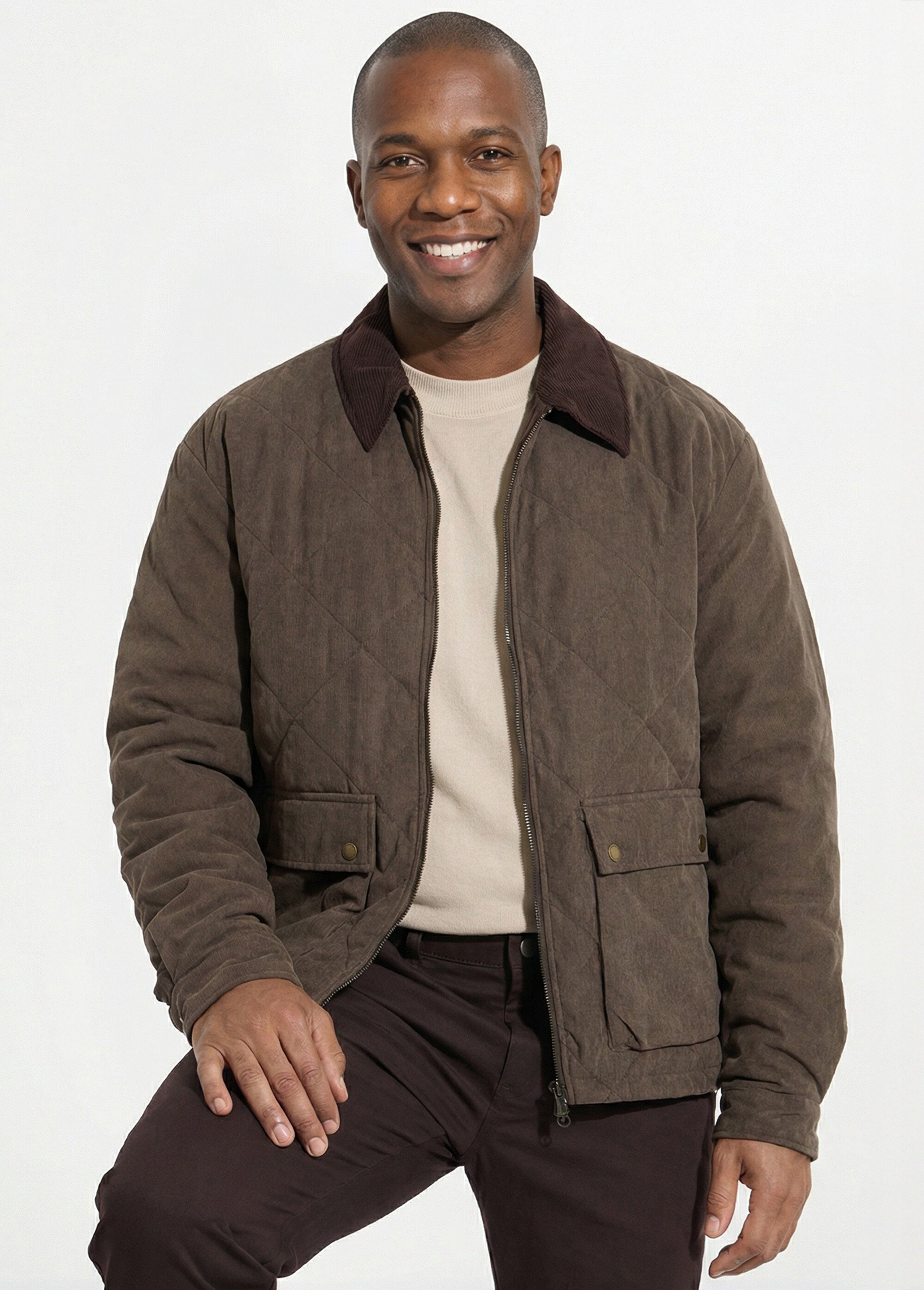 Veste matelassée en velours fine cotes Homme Vert LYS652320 MV1