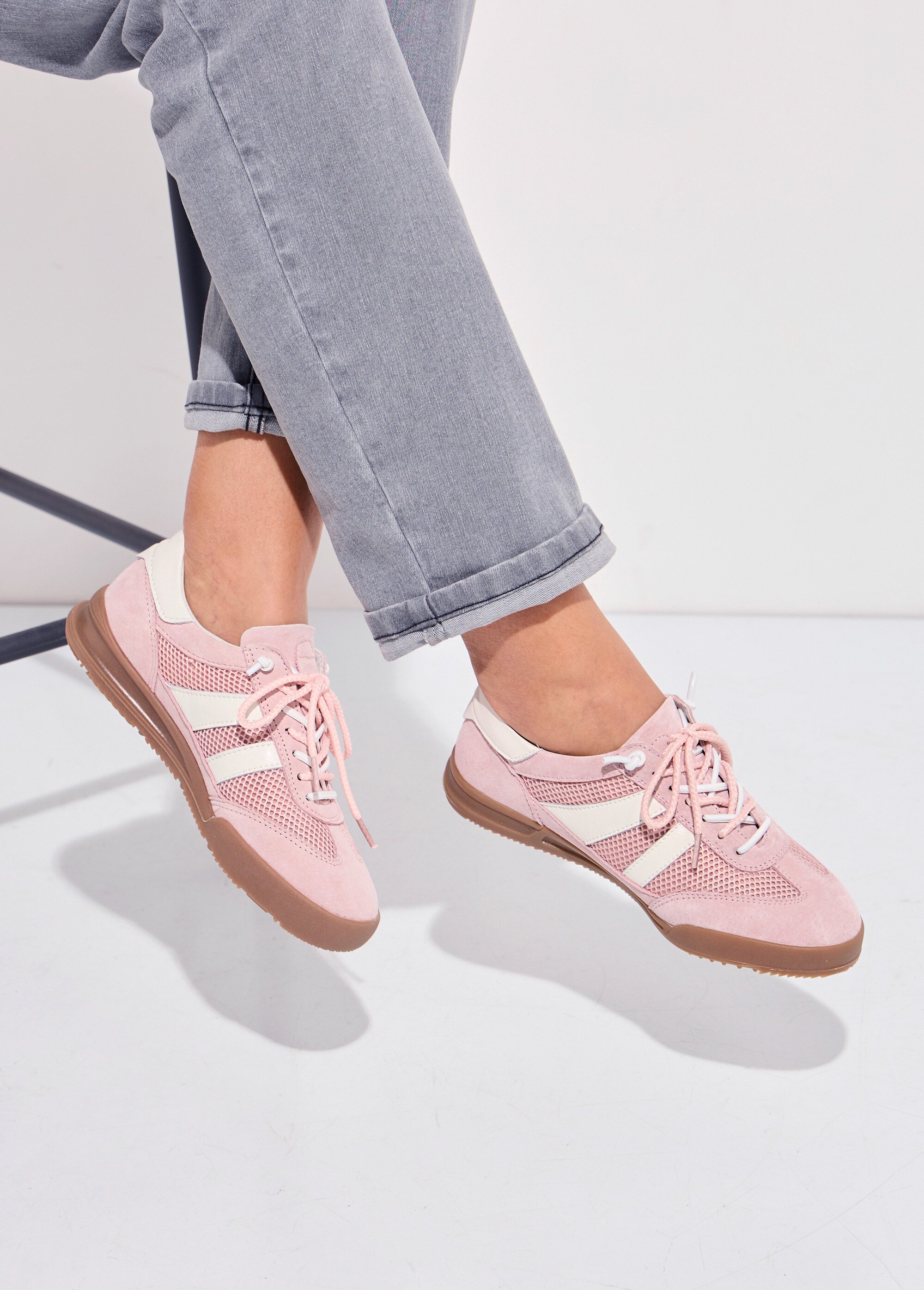 Baskets cuir double laçage largeur confort Femme Rose OSMIE SI1