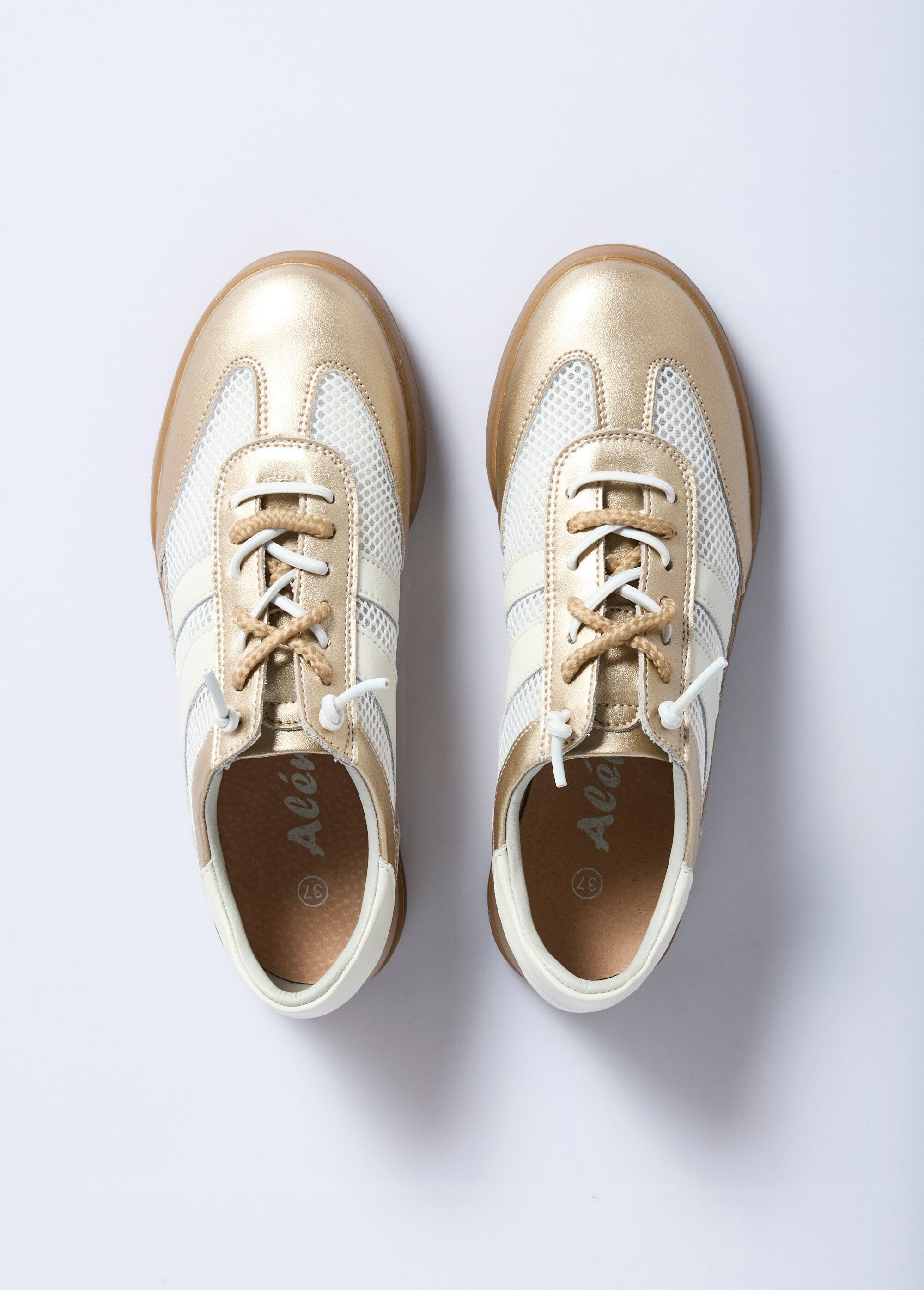Baskets cuir double laçage largeur confort Femme Doré OSMIE OV1