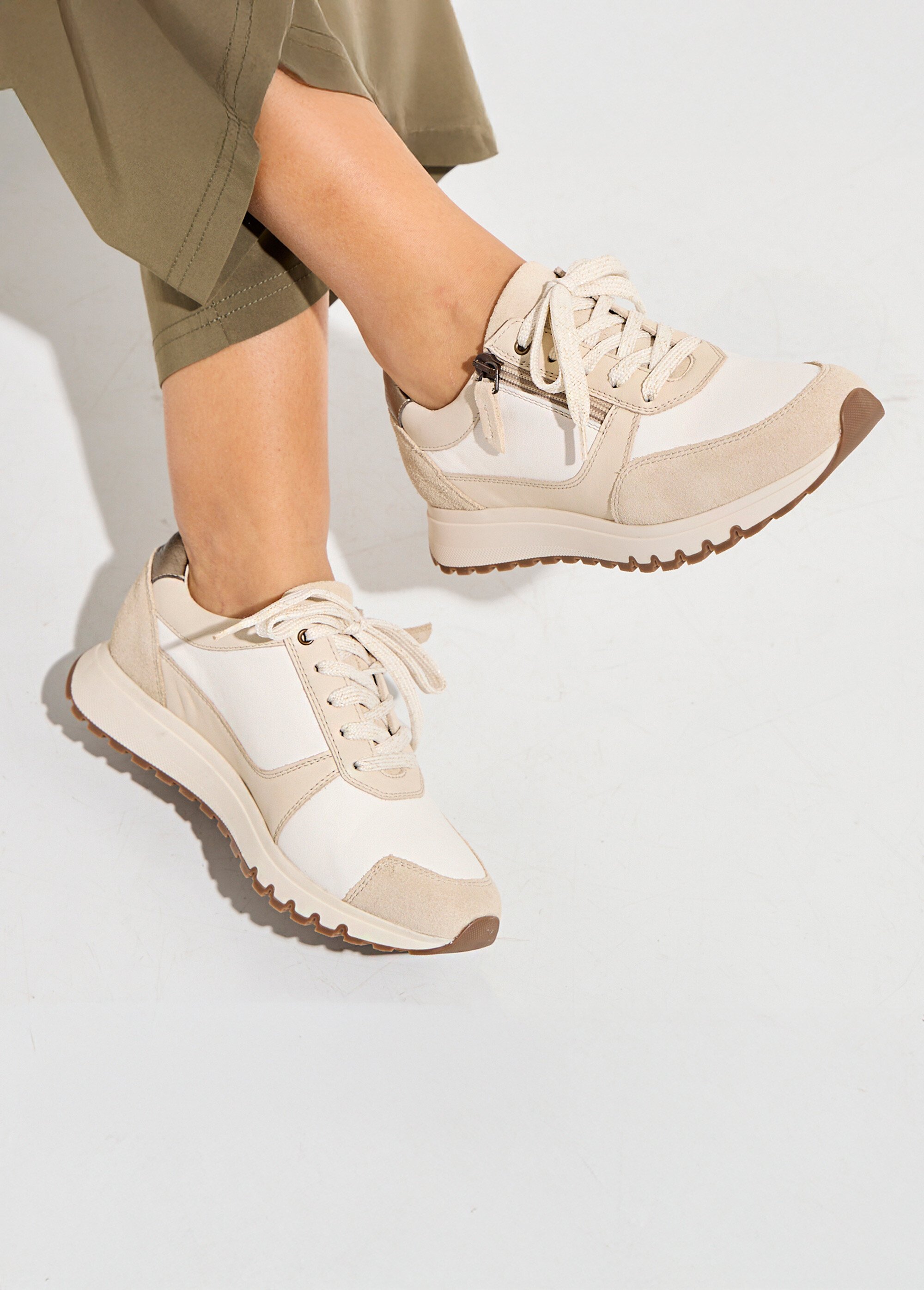 Baskets cuir multimatière largeur confort Femme Blanc OVEDA SI1