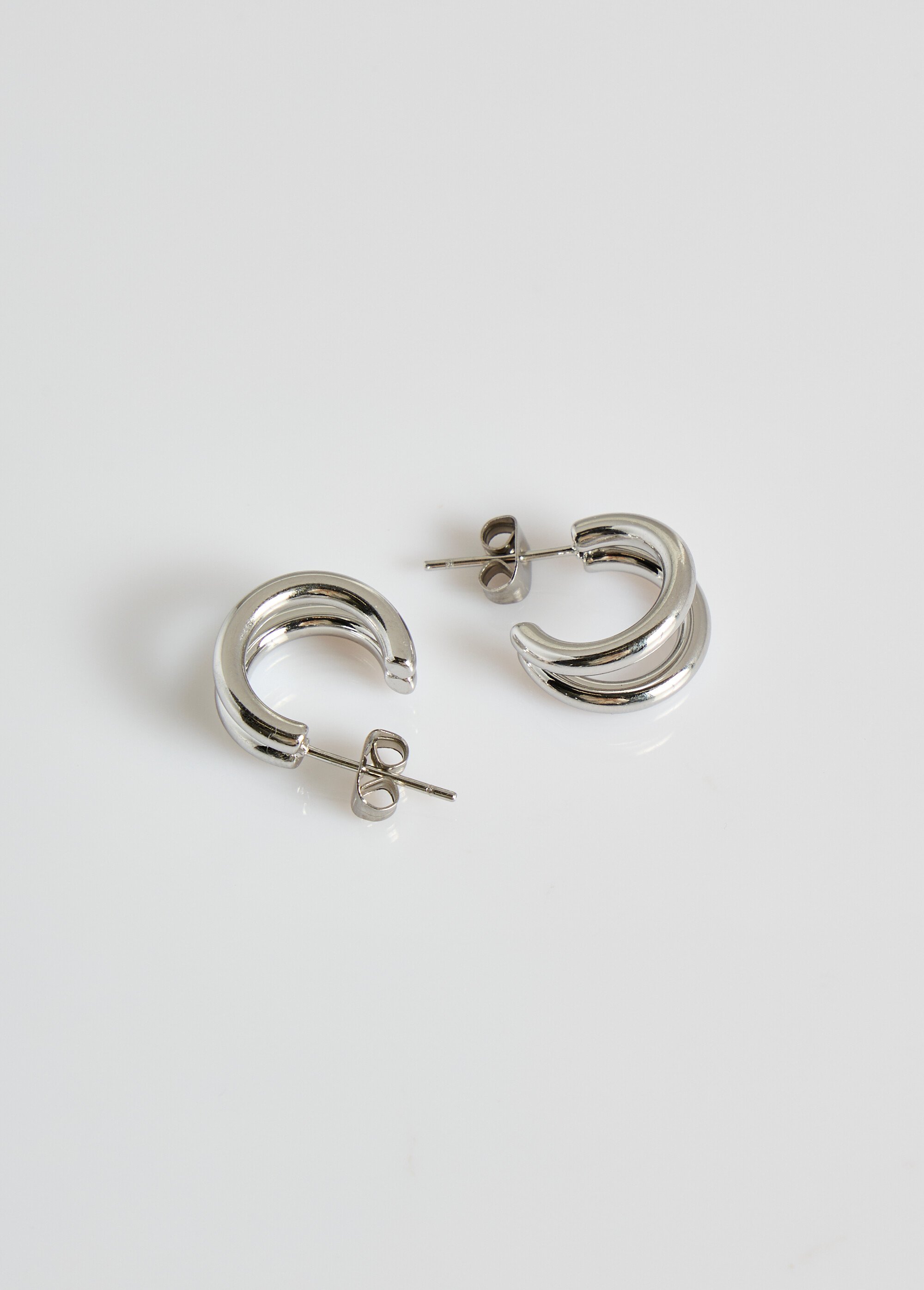 Boucles d'oreilles inox créoles doubles Argenté L01-370 DE1
