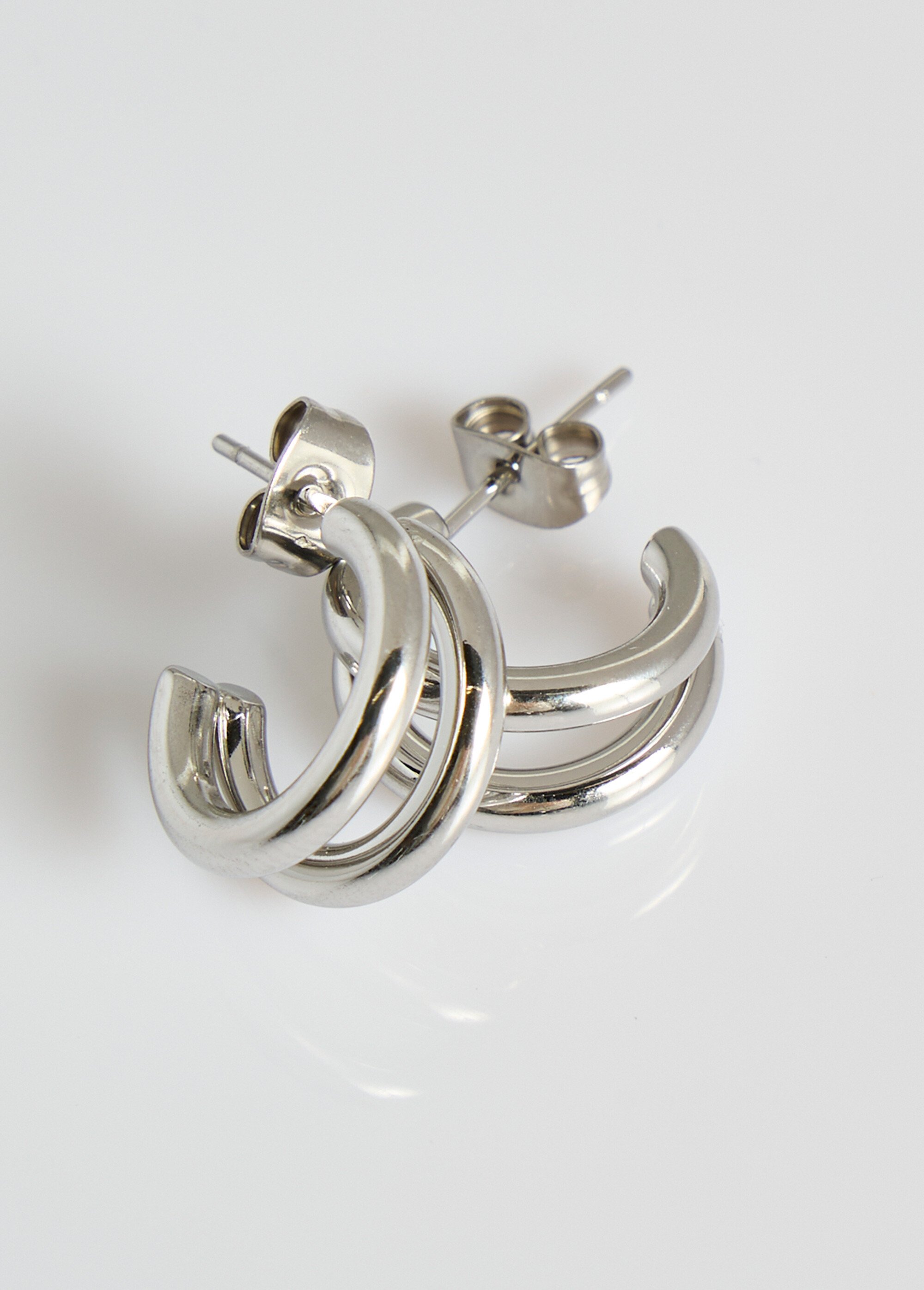 Boucles d'oreilles inox créoles doubles Argenté L01-370 FA1