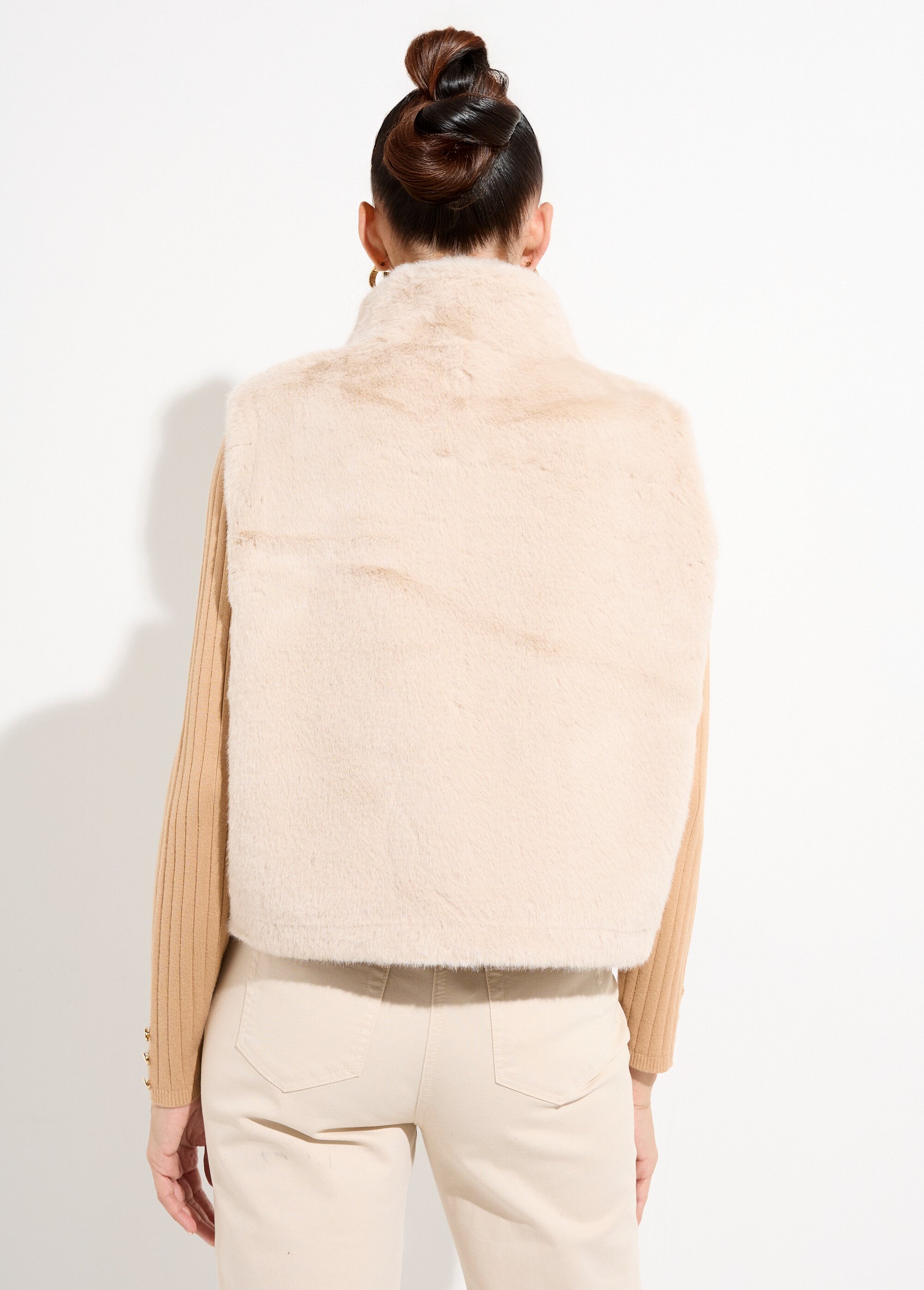 Blouson zippé sans manches en fourrure Femme Beige TD-SMVET3 DO1