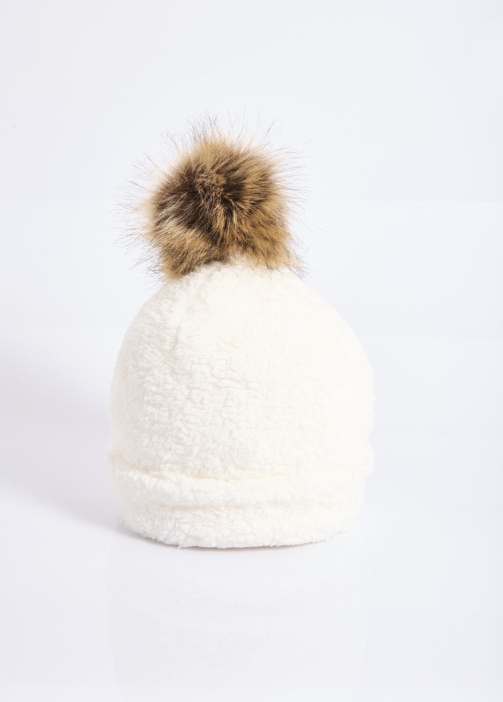 Bonnet polaire uni façon sherpa + pompon Femme Blanc NES180LSHW2501 FA1