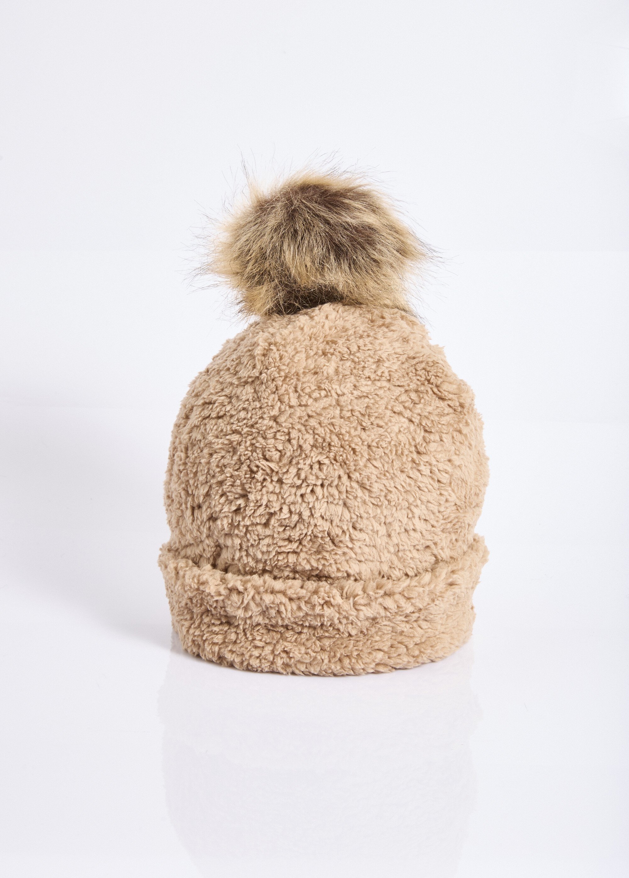 Bonnet polaire uni façon sherpa + pompon Femme Marron NES180LSHW2501 FA1