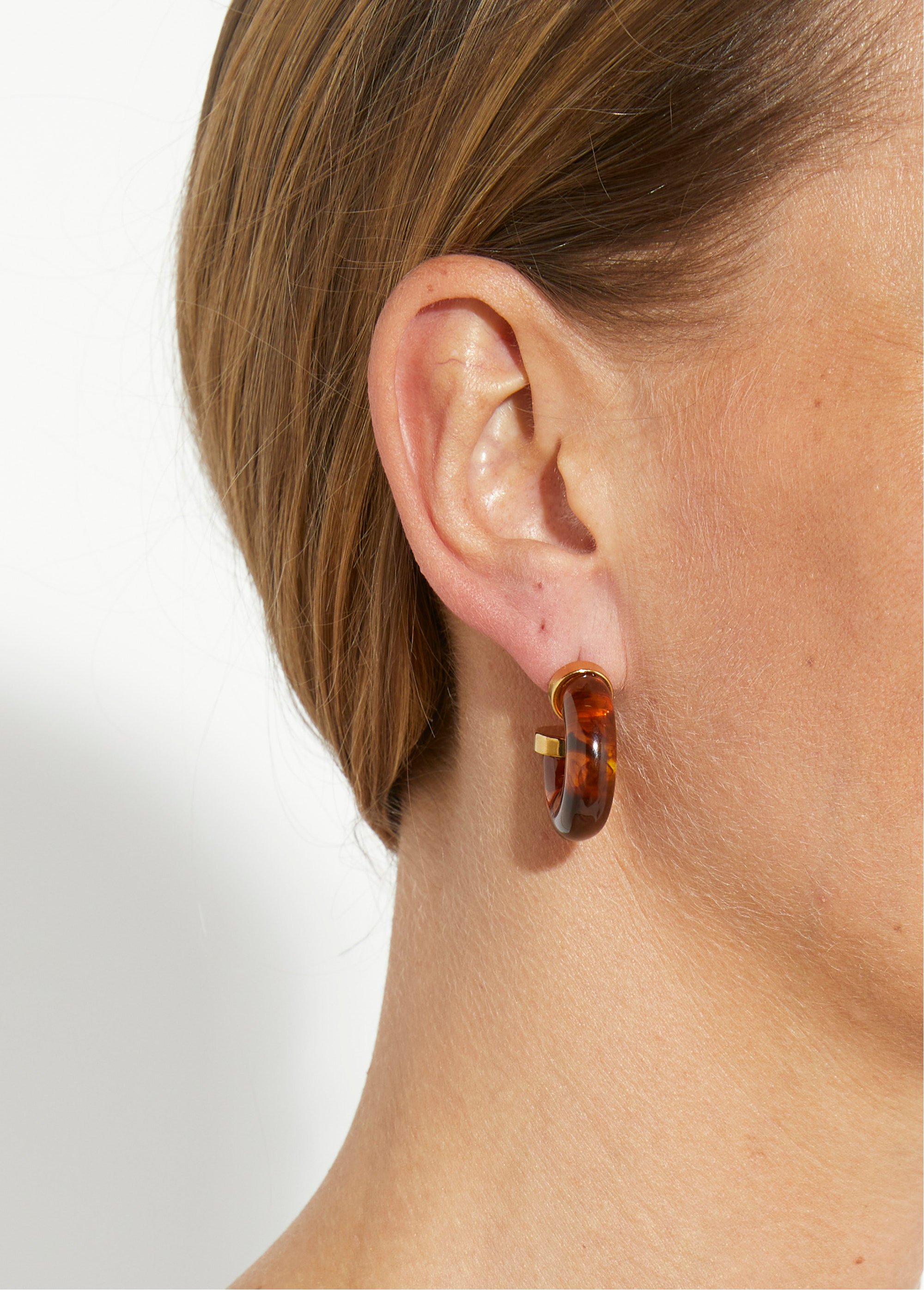 Boucles d'oreilles créoles acier résine Marron L03-718 FA1