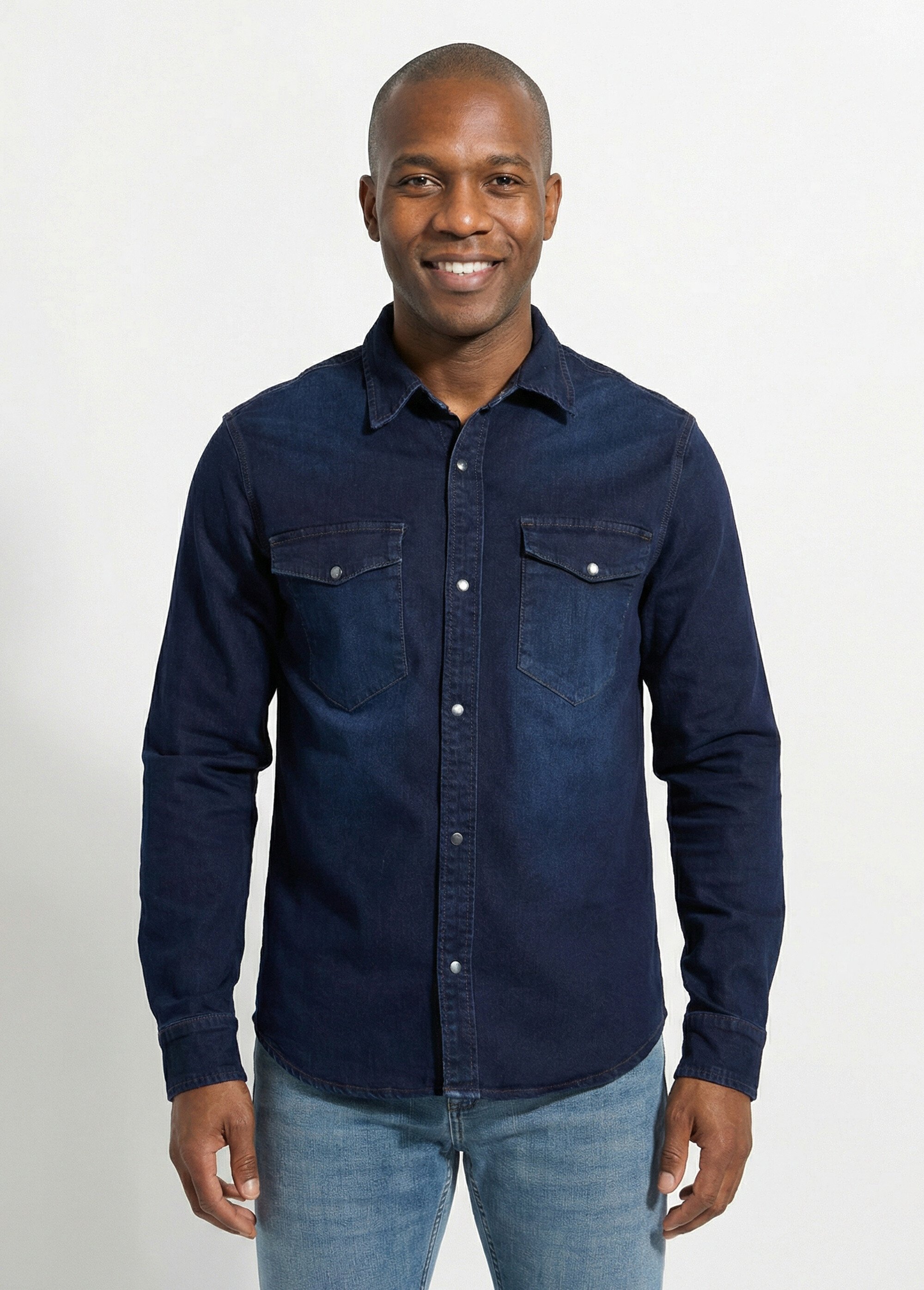 Chemise en jean brut, pressions métal Homme Bleu LYSDC3270 FA1