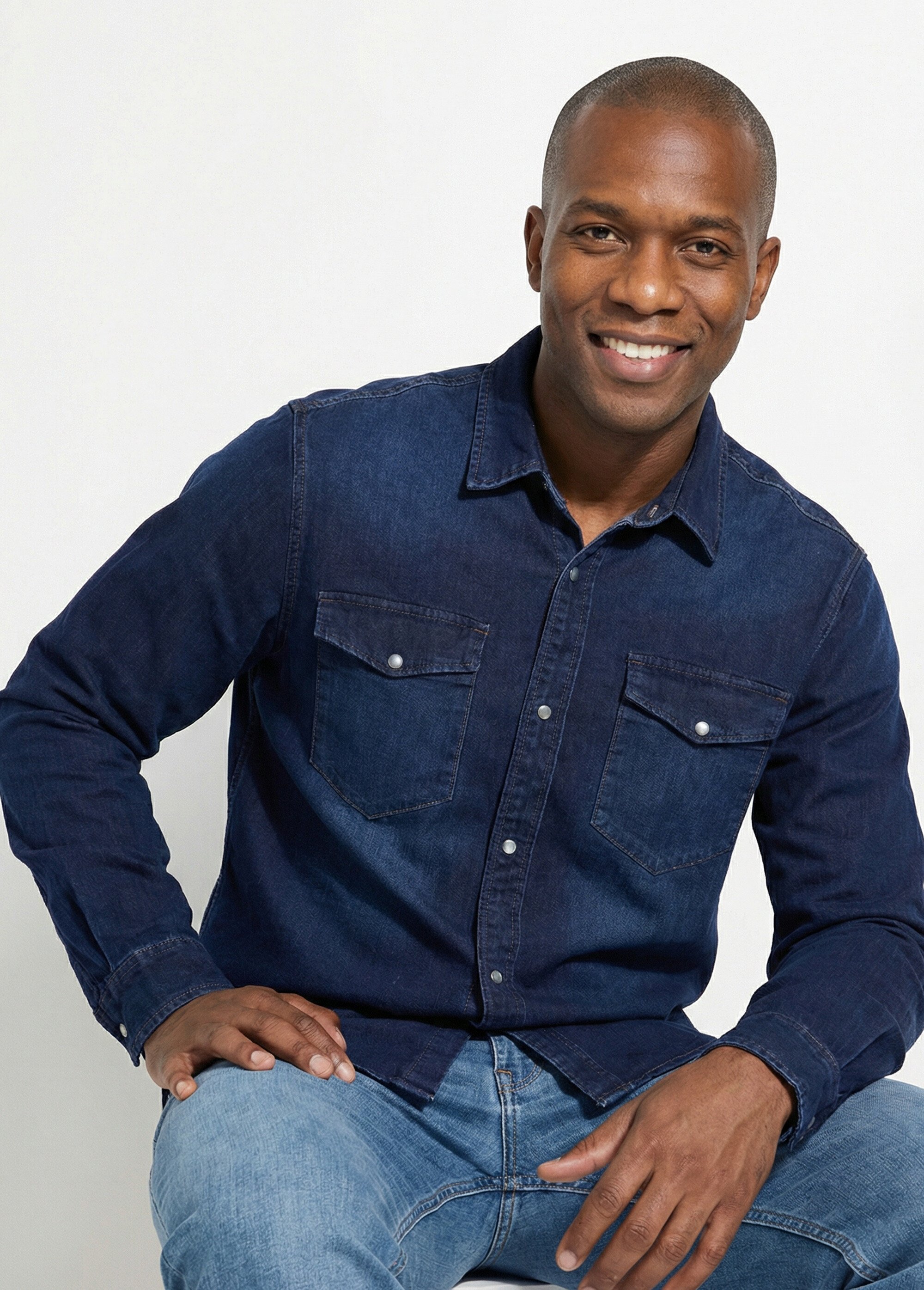 Chemise en jean brut, pressions métal Homme Bleu LYSDC3270 MV1