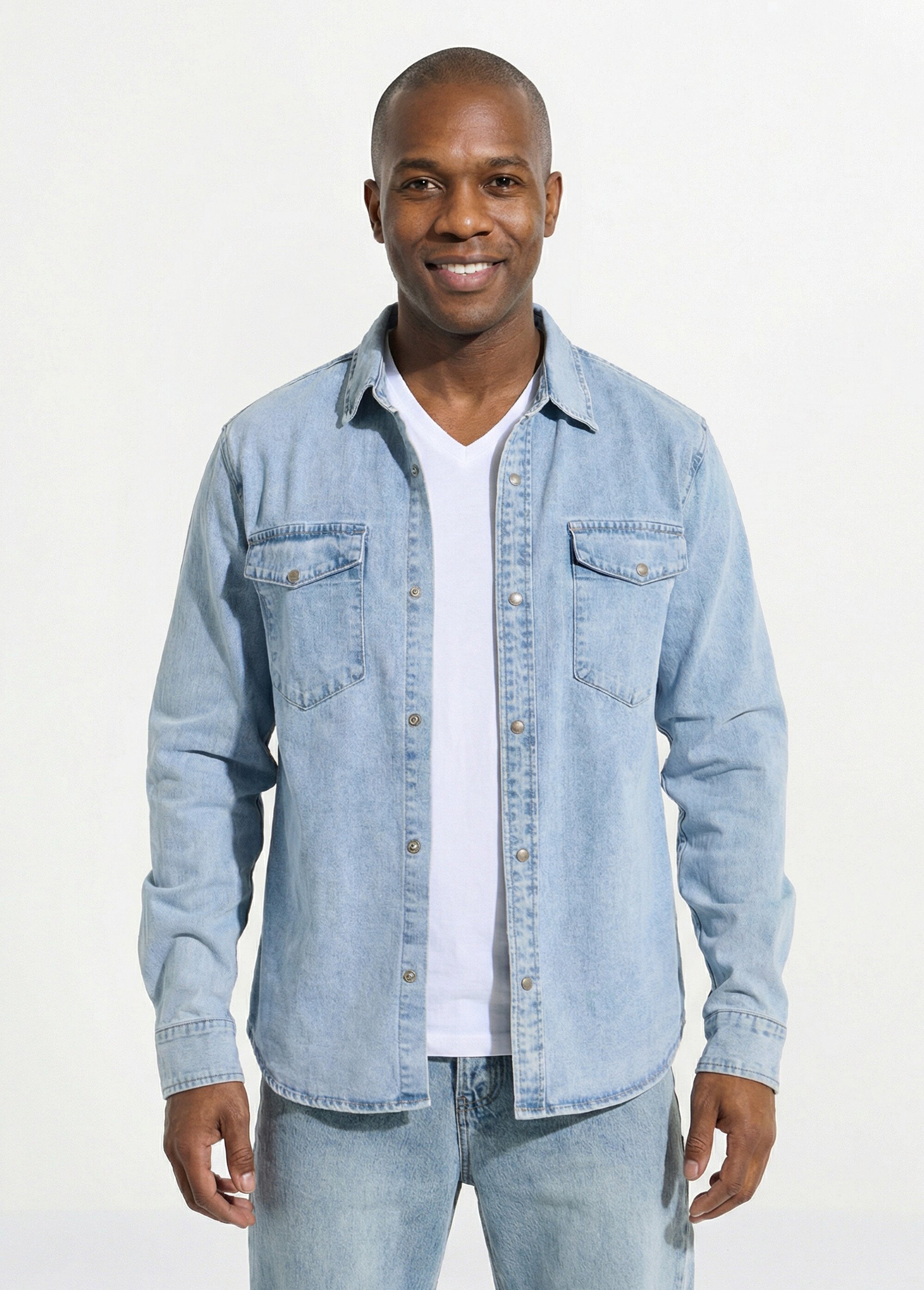 Chemise en jean, délavage stone Homme Bleu LYSDC3268 FA1
