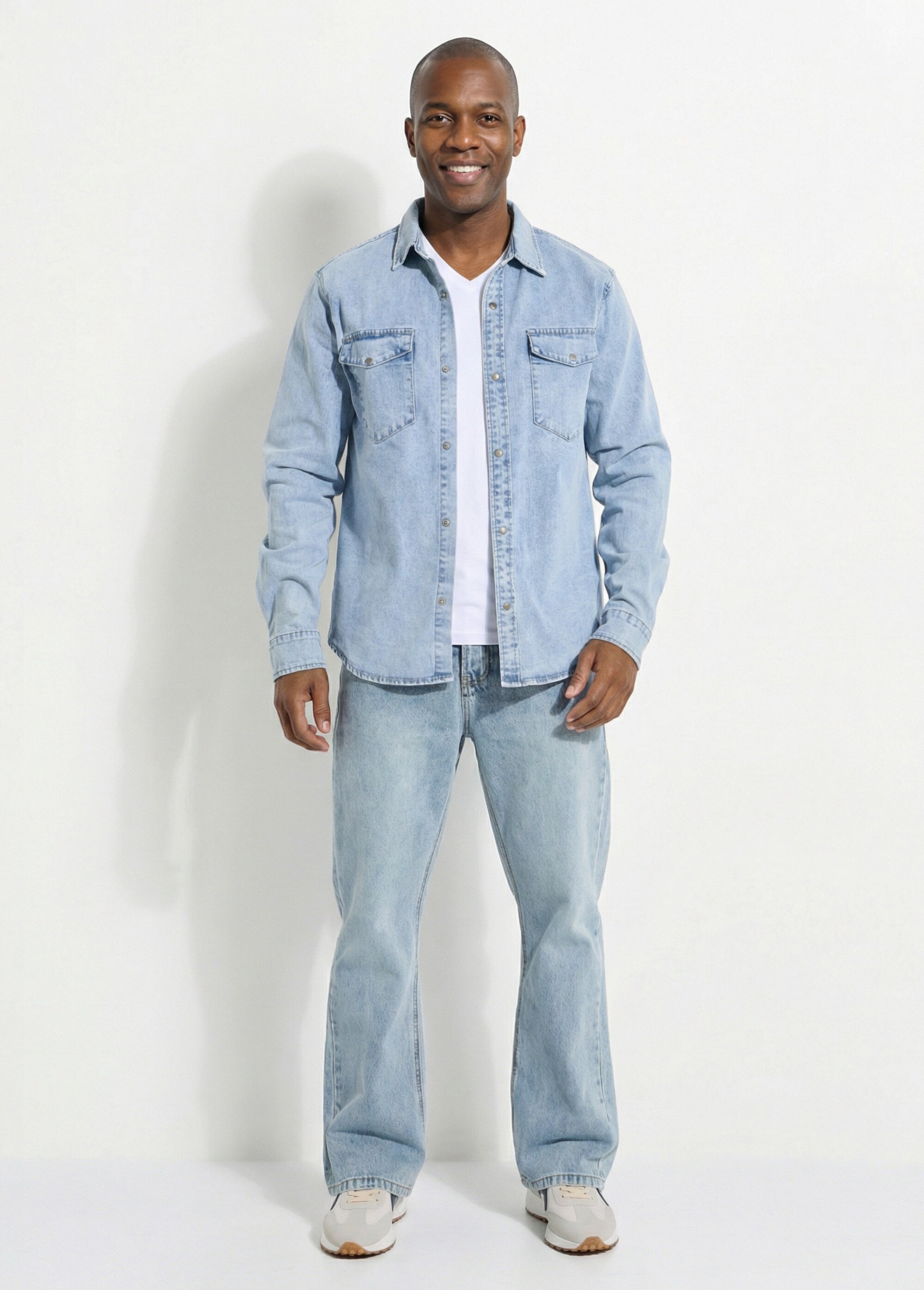 Chemise en jean, délavage stone Homme Bleu LYSDC3268 SF1