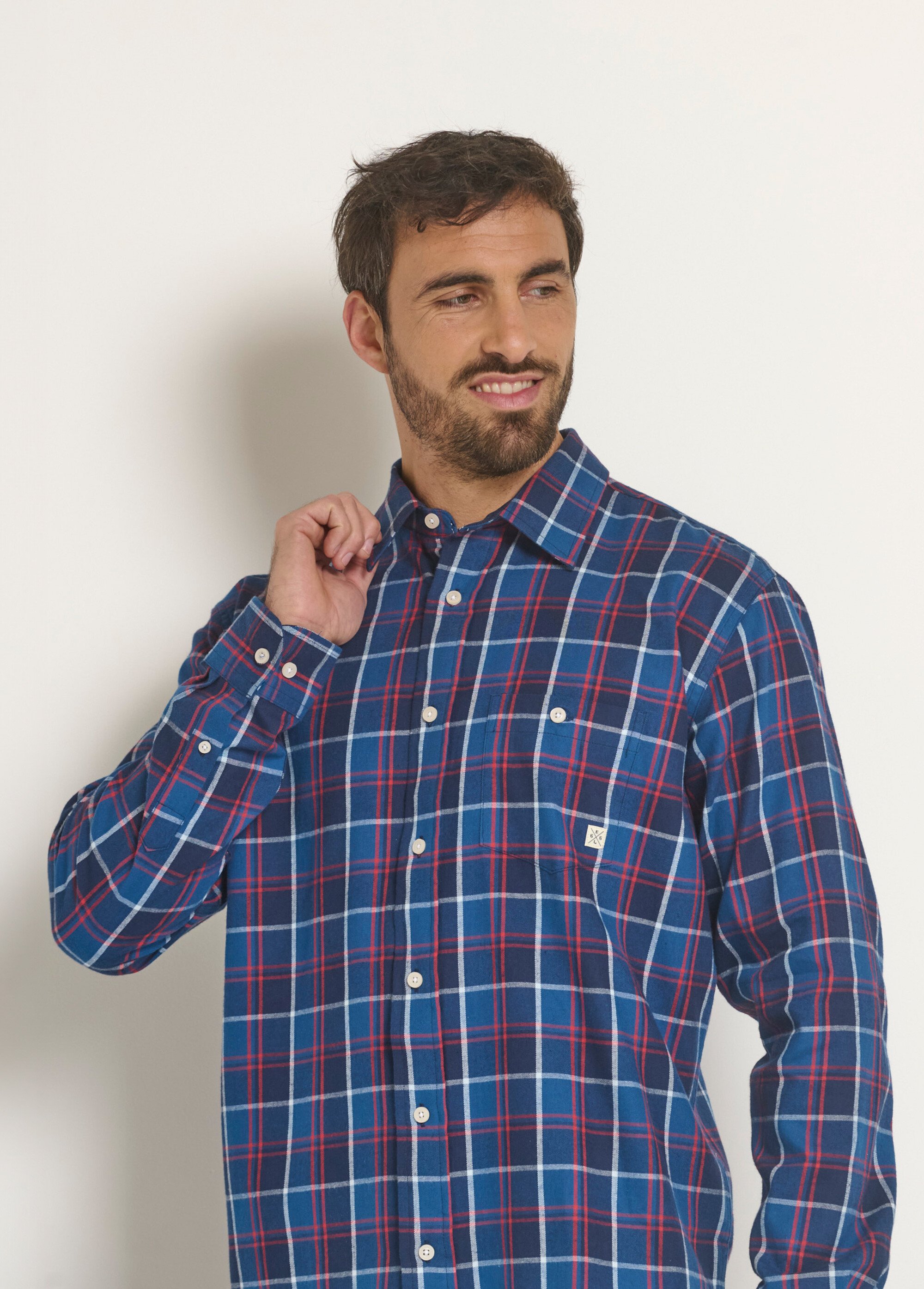 Chemise Charlie Flanelle Carreaux - Bleu / Ecru - Coton biologique - textile biologique - Sézane