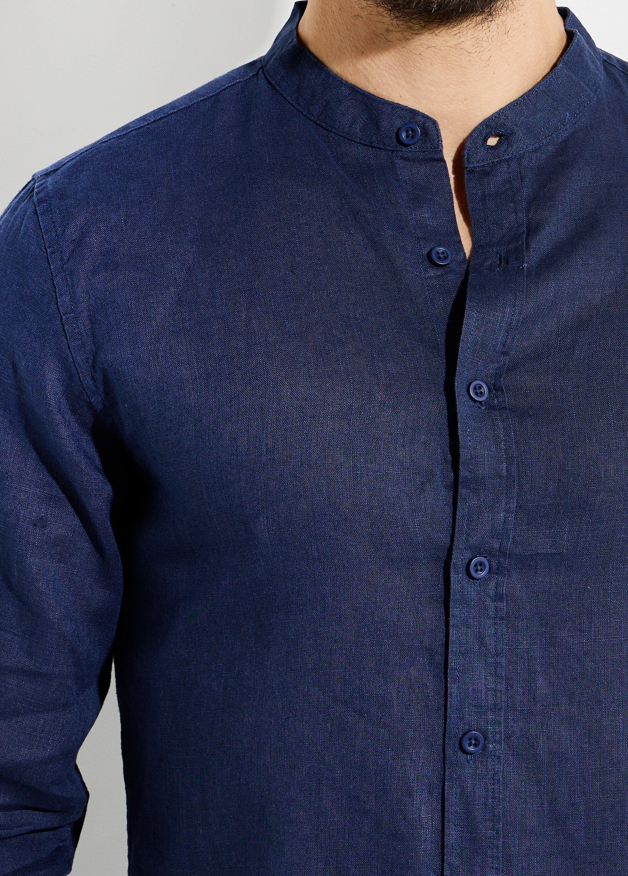 Chemise lin col mao, manches longues
