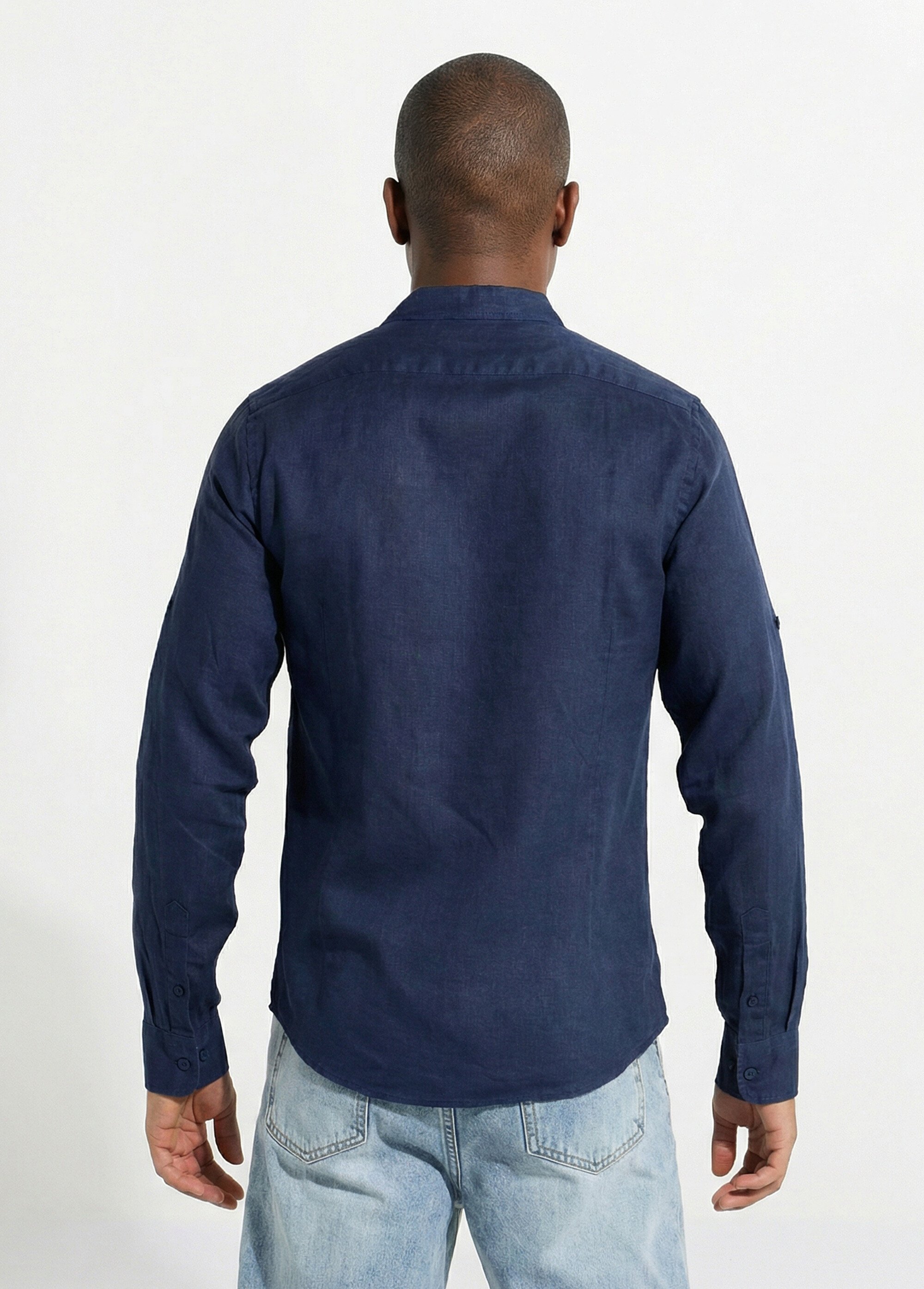 Chemise lin col mao, manches longues Homme Bleu LYS6810-2 DO1