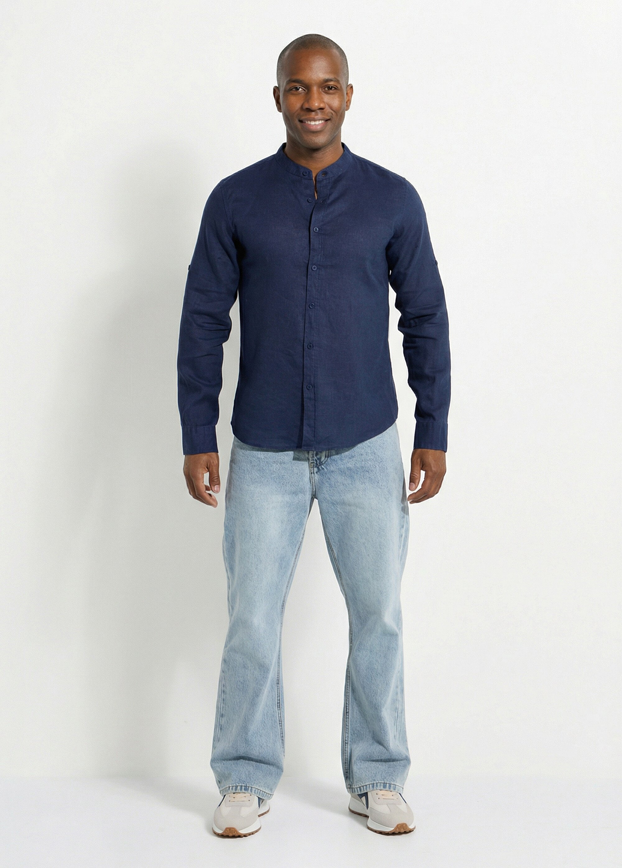 Chemise lin col mao, manches longues Homme Bleu LYS6810-2 SF1