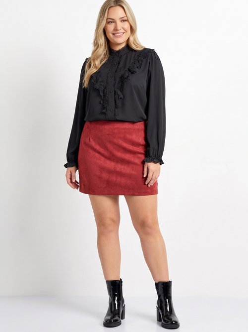 Chemisier fluide avec détails dentelle Femme Grande Taille Noir MA-M1016-1207 SI1
