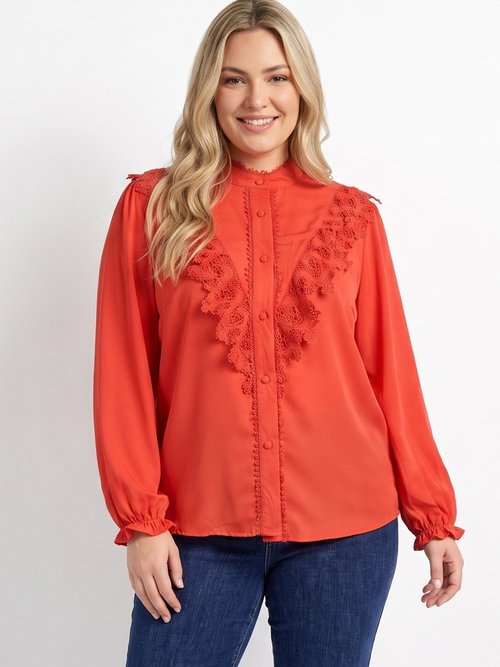 Chemisier fluide avec détails dentelle Femme Grande Taille Rose MA-M1016-1207 FA1
