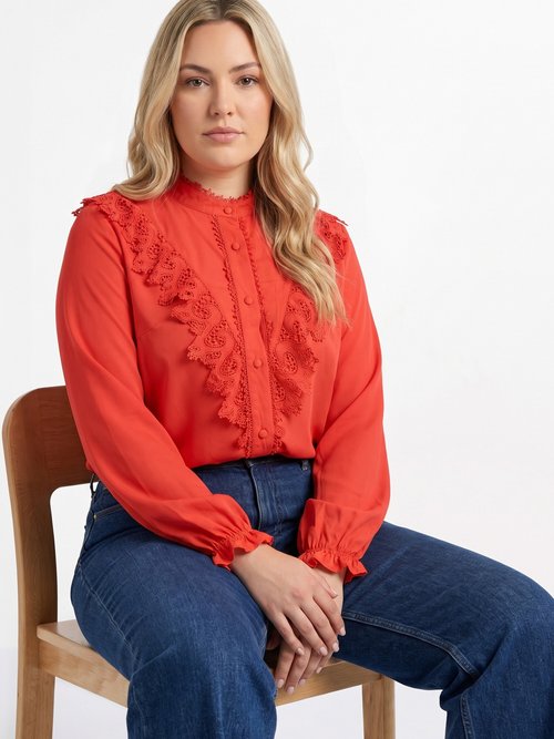 Chemisier fluide avec détails dentelle Femme Grande Taille Rose MA-M1016-1207 MV1