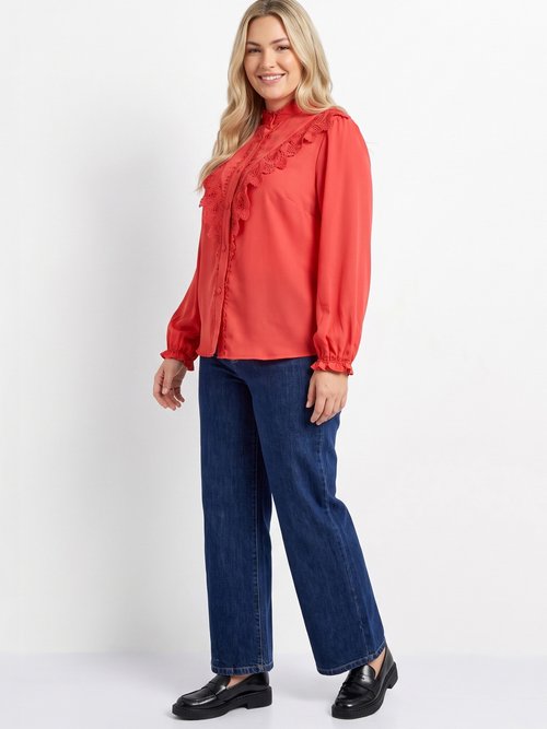 Chemisier fluide avec détails dentelle Femme Grande Taille Rose MA-M1016-1207 SI1