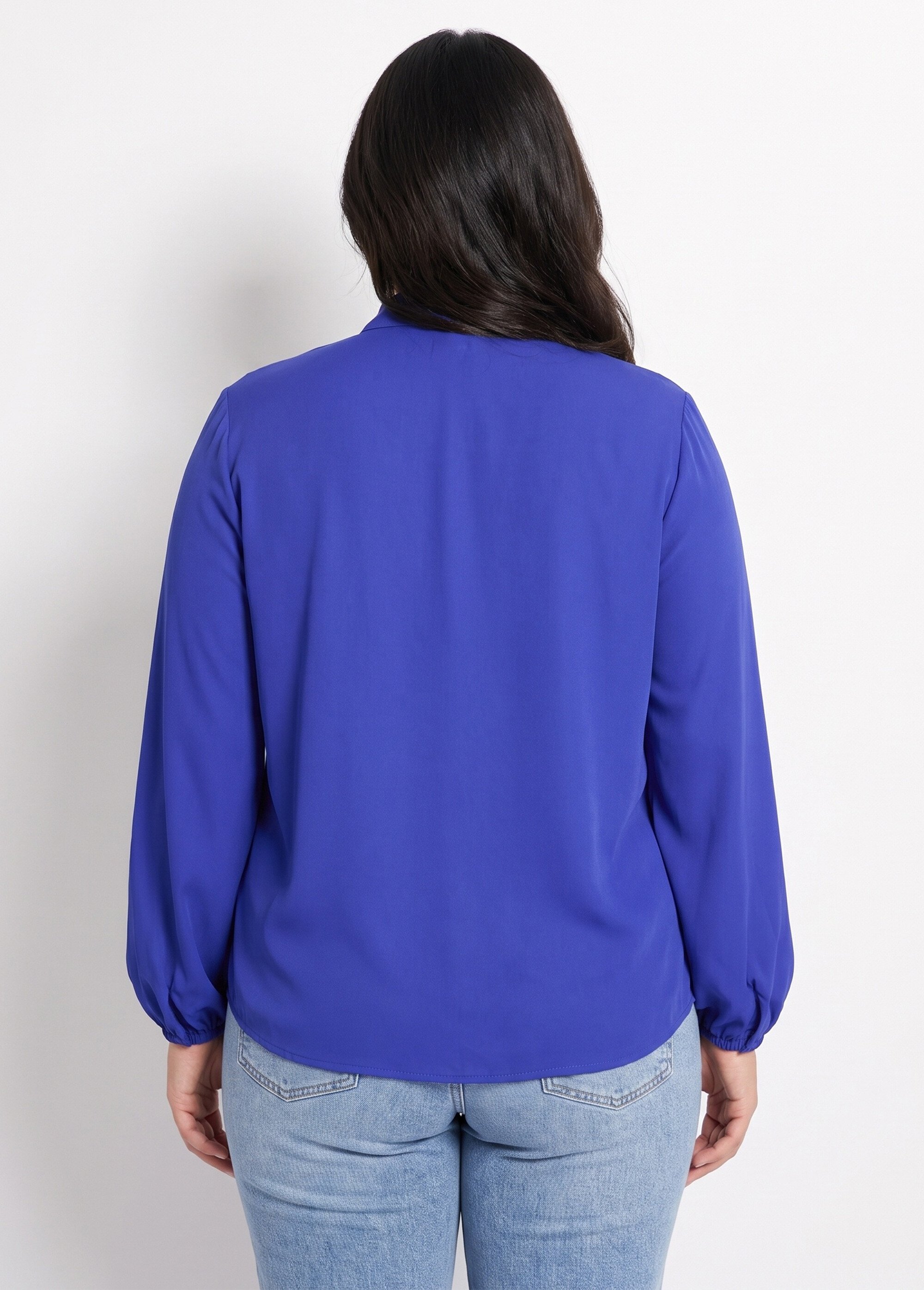 Chemisier fluide avec détails dentelle Femme Grande Taille Bleu MA-M1016-1207 DO1