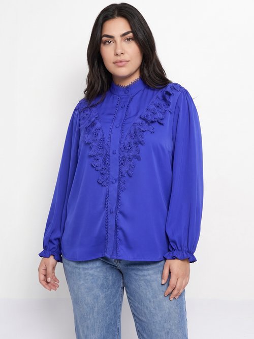 Chemisier fluide avec détails dentelle Femme Grande Taille Bleu MA-M1016-1207 FA1