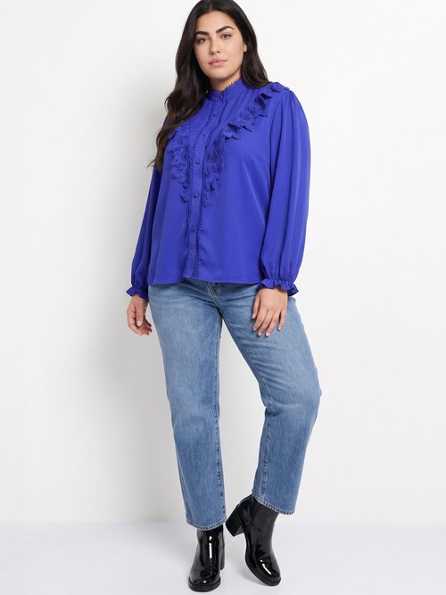 Chemisier fluide avec détails dentelle Femme Grande Taille Bleu MA-M1016-1207 SI1