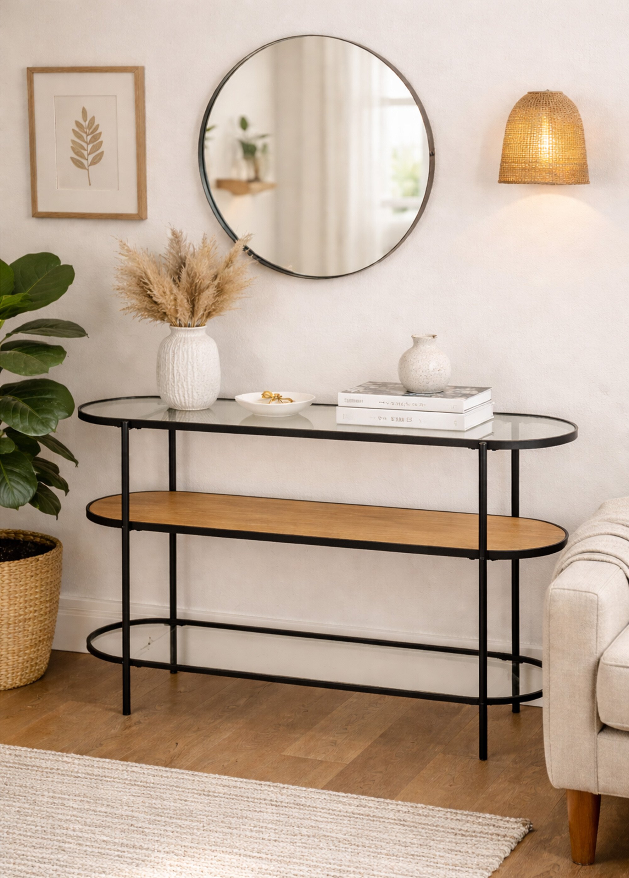 Console ovale chic métal, bois et verre BEIGE JP-57586 SI1