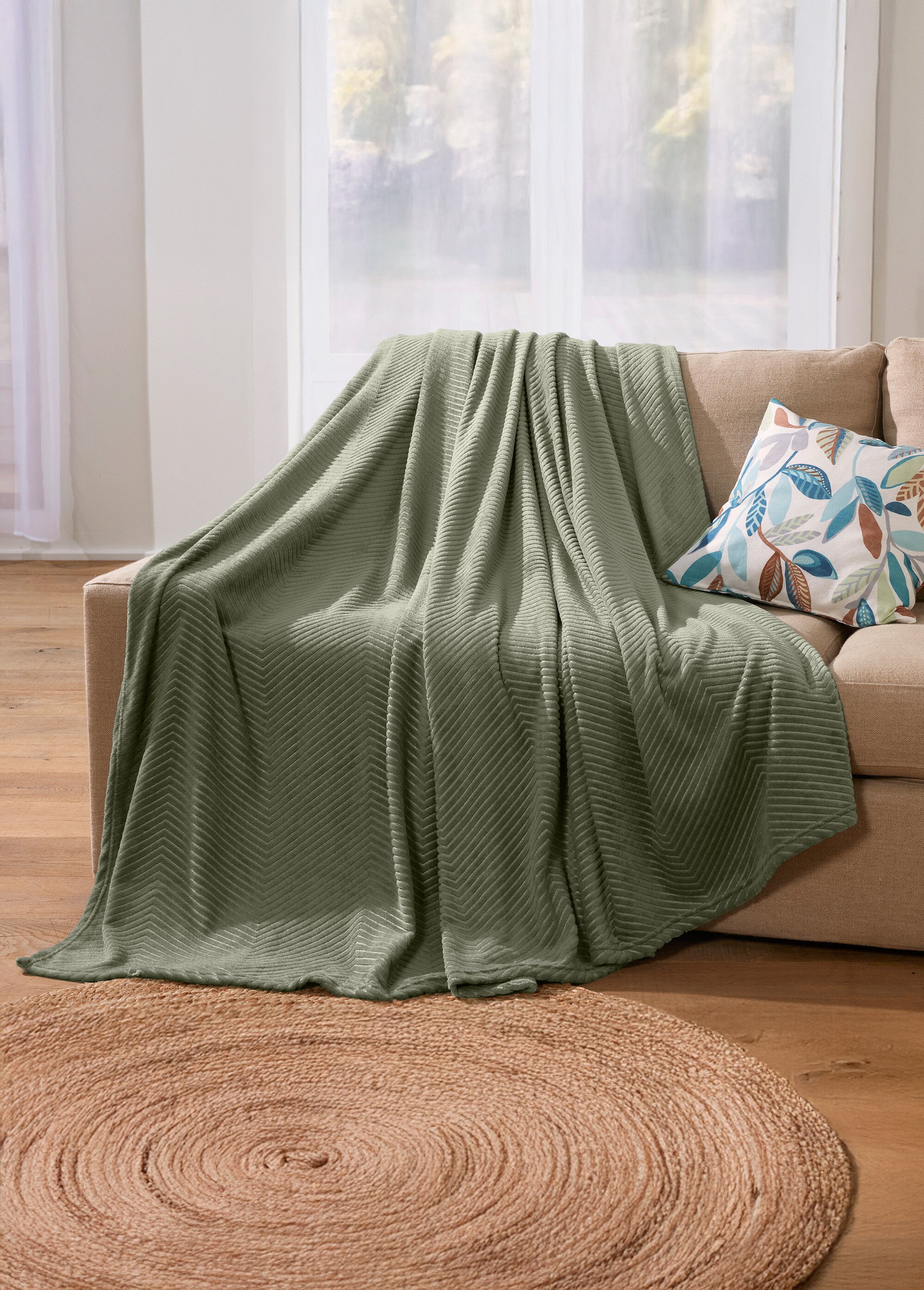 Couverture microfibre effet chevrons Ourson Vert RUCHE SI1