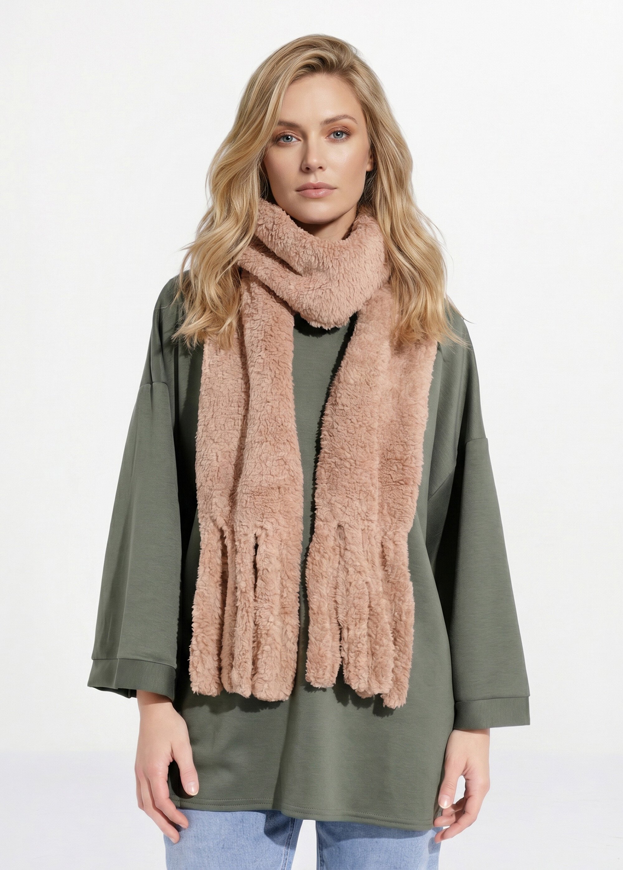 Echarpe chaude, polaire uni façon sherpa Femme Marron NES180LSW2417 FA1