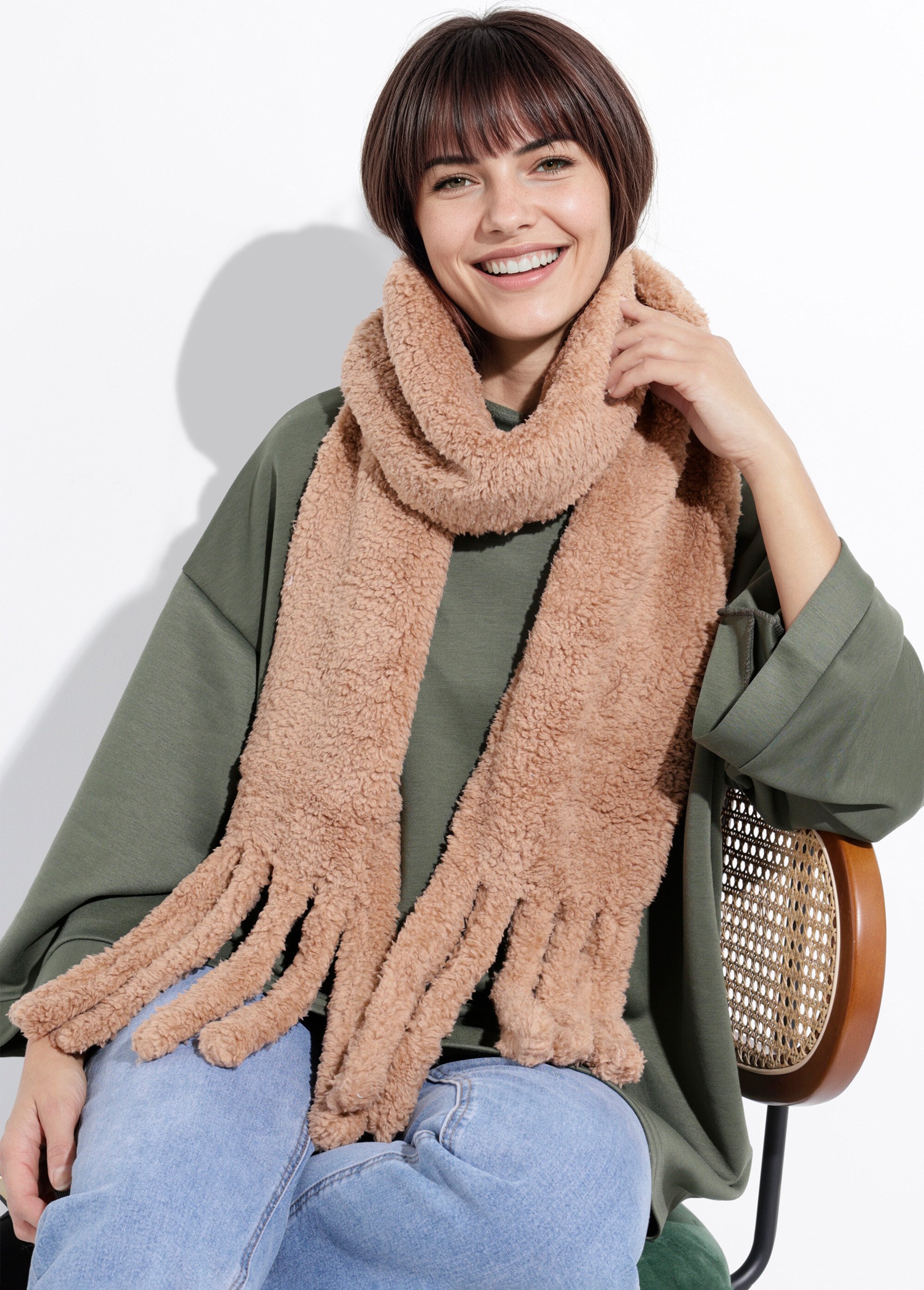 Echarpe chaude, polaire uni façon sherpa Femme Marron NES180LSW2417 MV1