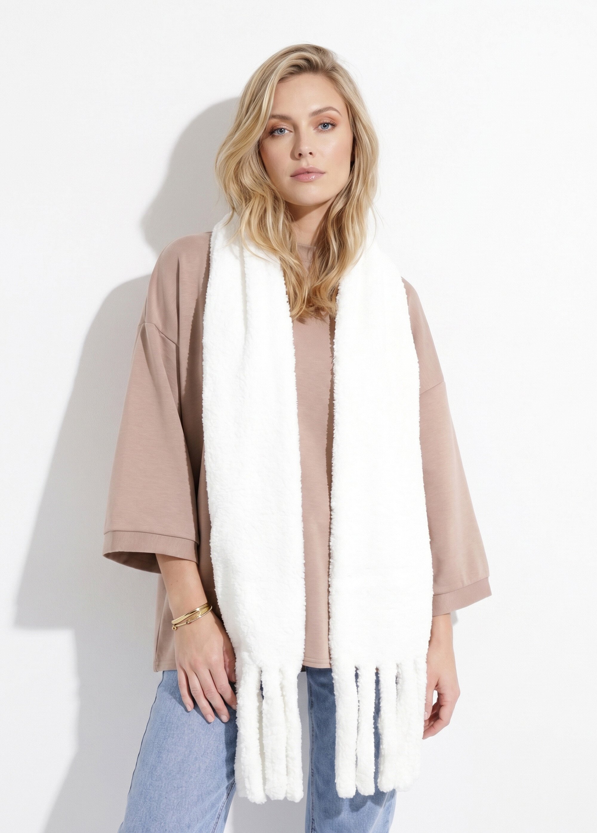 Echarpe chaude, polaire uni façon sherpa Femme Blanc NES180LSW2417 FA1